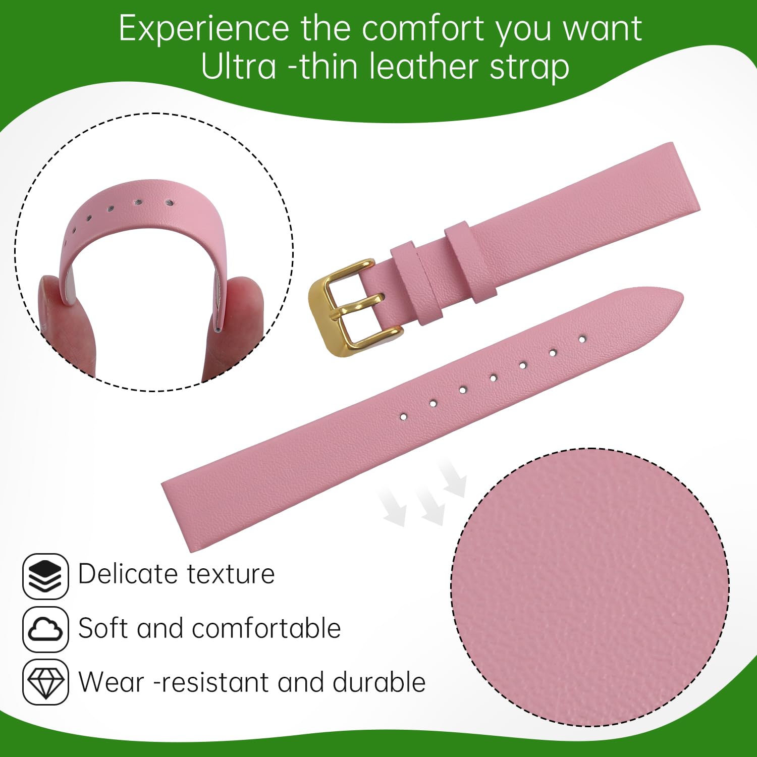Premium Genuine Leather Watch Strap for Men & Women - Adjustable Replacement Band for Apple Watch, Fitbit & Smartwatches - Classic Elegant Design for Daily Wear, Office & Formal Occasions