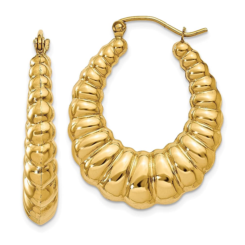 14K Yellow Gold Scalloped Hoop Earrings for Women - Elegant Dainty Huggie Hoops Set - Perfect Gift for Her - Ideal for Date Night, Wedding & Everyday Wear