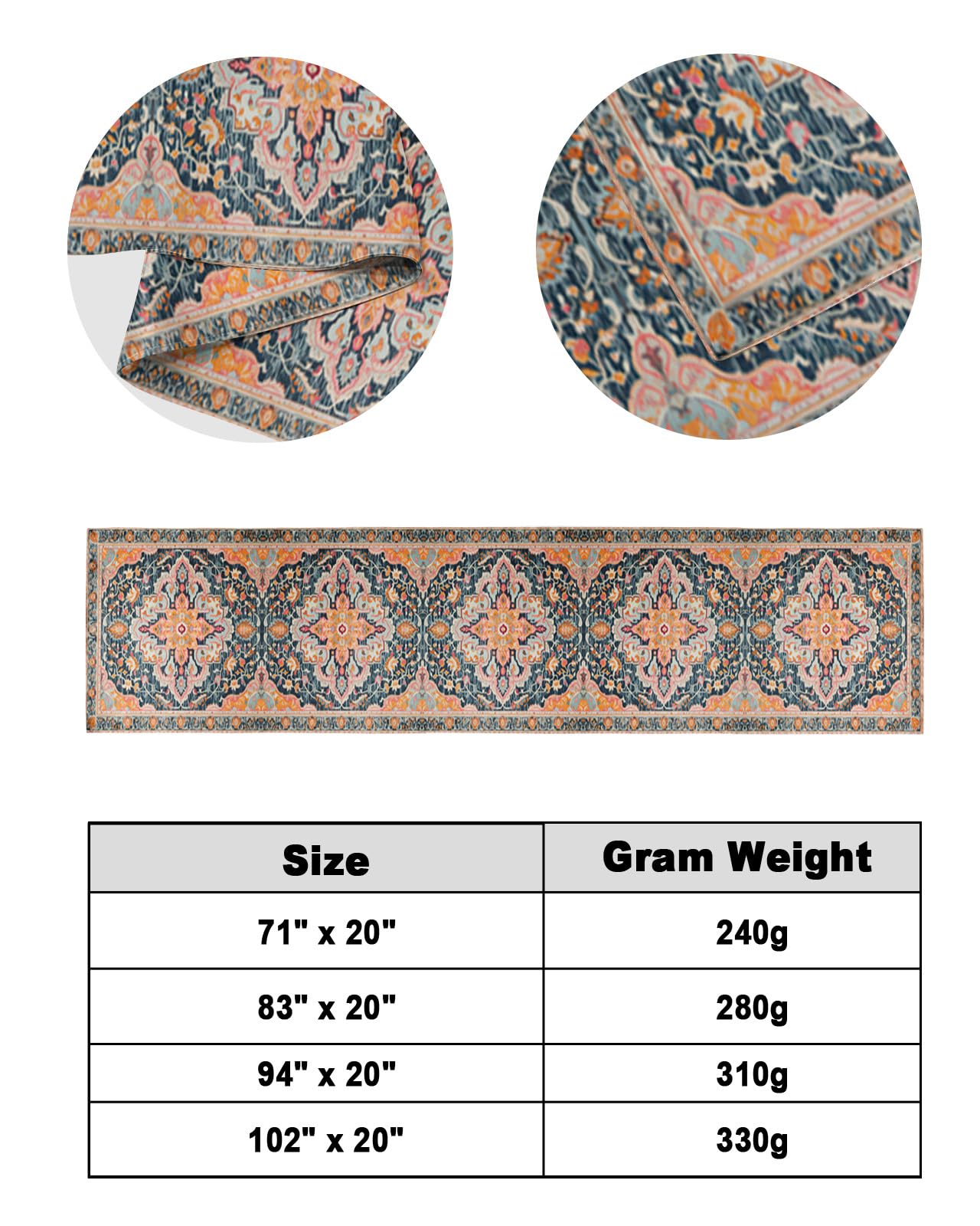 King Size Bed Runner - Pink, Orange & Blue Geometric Throw Scarf for Foot of Bed | Luxury Ethnic Mid-Century Design Bedding Protector (94