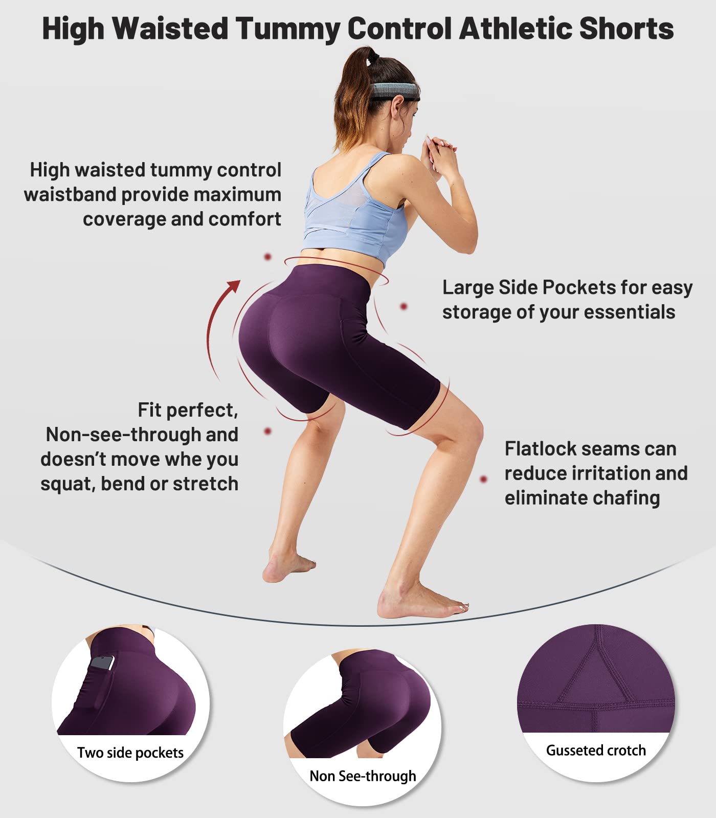 MIER Women's High Waist Yoga Compression Shorts - 8 Inch Stretch Biker Shorts with Side Pockets & Tummy Control for Workout, Running, Gym & Lounge Wear