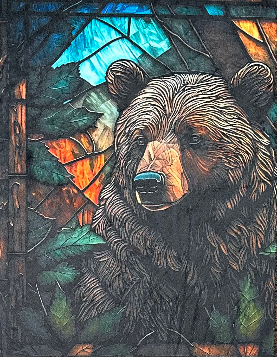 Stained Glass Bear Rustic Copper Luxury Large 57x79 Minky Blanket - Soft Plush Throw for Bedroom Decor, Cozy Gift for Home & Nursery