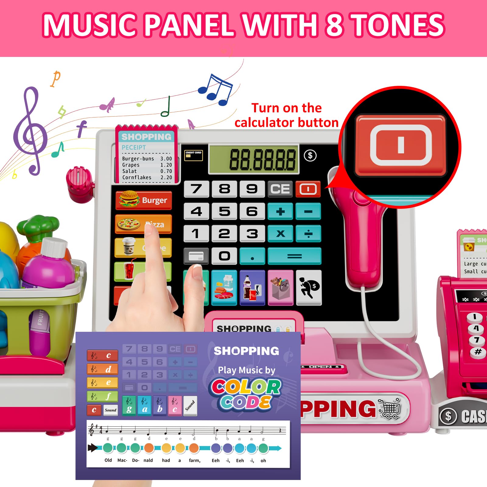 Kids Pretend Play Cash Register Toy with Realistic Calculator, Scanner, Credit Cards & Play Money - Educational Role Play Toy for Toddlers & Preschoolers - Perfect for Birthday Gifts & Classroom Learning (Pink)