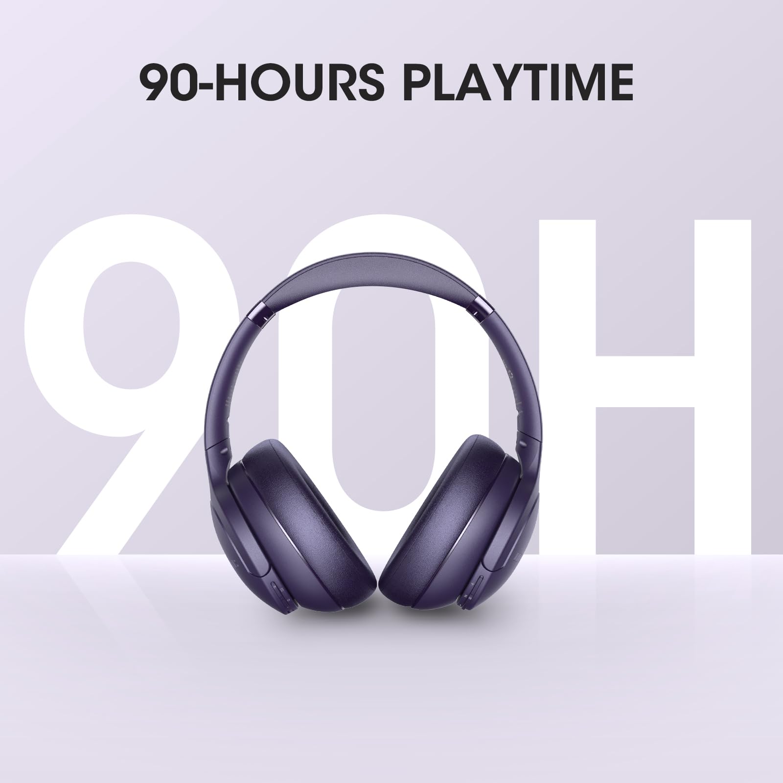 DOQAUS Wireless Over-Ear Headphones with 90H Playtime, Bluetooth 5.0, HiFi Stereo Sound, Deep Bass & Built-in Mic - 3 EQ Modes, Foldable Design for iPhone, Android, PC - Perfect for Travel, Office & Gaming (Purple)