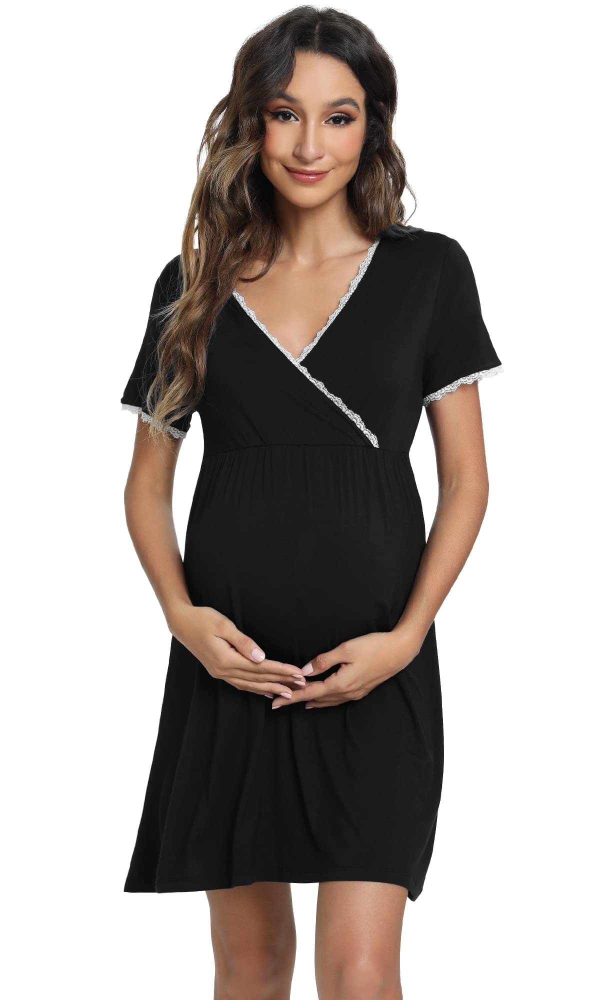 Soft Viscose Bamboo 3-in-1 Maternity Nightgown - Nursing & Delivery Gown, Breastfeeding Sleep Shirt for Women (Sizes S-XXL) | Comfortable Hospital Labor & Postpartum Wear