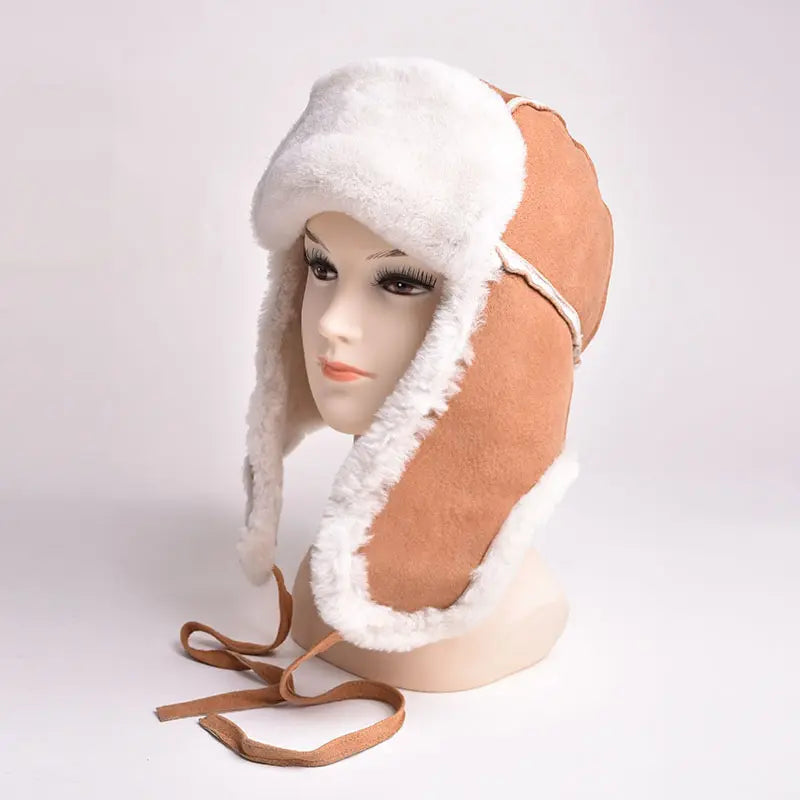 BOL Women's Hand Stitched Merino Sheepskin Bomber Cap - Winter Warm Fleece Lined Hat for Outdoor Activities & Fashion