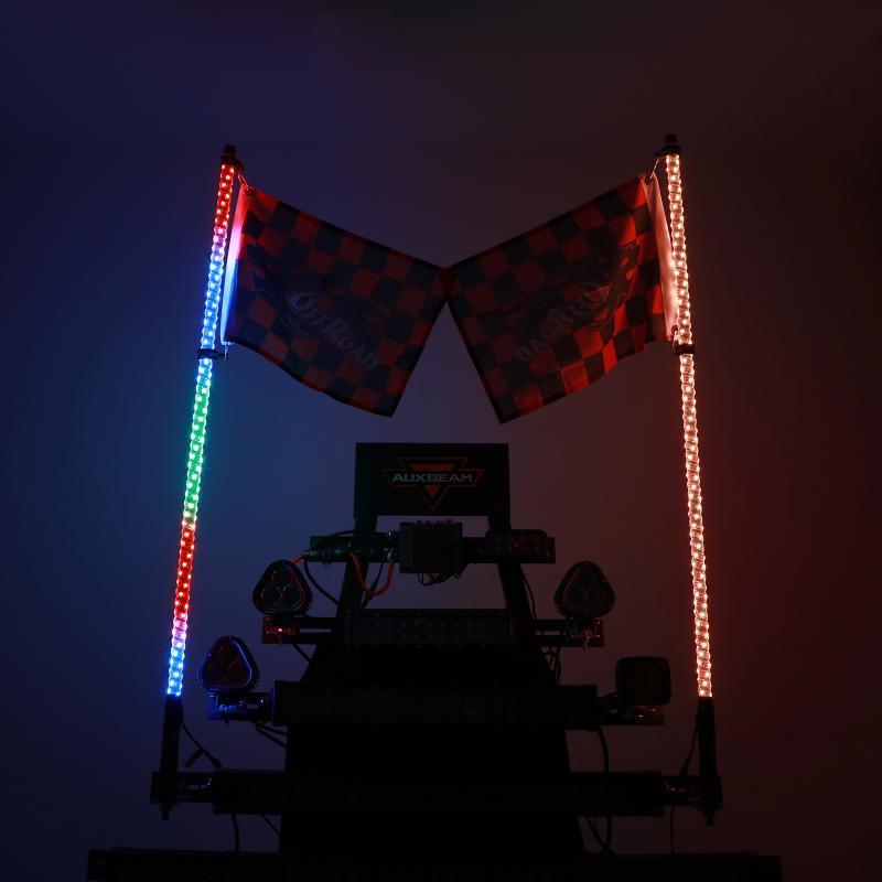 RGB LED Whip Lights & Rear Pillar Flagpole Light Brackets Combo for Can Am Maverick X3 - 3FT/4FT Off-Road Lighting Kit for Night Rides & Trail Adventures