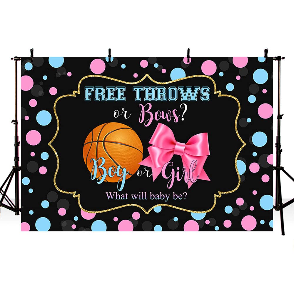MEHOFOND 7x5ft Basketball Gender Reveal Backdrop - Free Throws or Bows Baby Shower Party Decorations, Photography Background Banner for Cake Table & Studio Photo Props - Perfect for Baby Showers, Gender Reveal Parties, and Photo Sessions