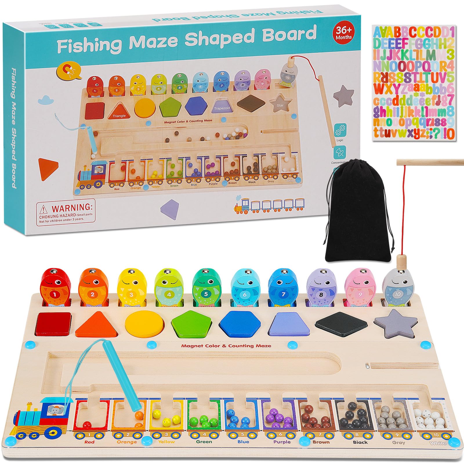 **Montessori Wooden Toys for 3+ Year Old - 3-in-1 Magnetic Color & Number Bead Maze, Preschool Learning Activities, Fishing & Number Games - Perfect for Classroom, Toddler Puzzles & Educational Gifts**    *(Ideal for Early Learning, Homeschooling, Daycare Centers & Birthday Presents!)*