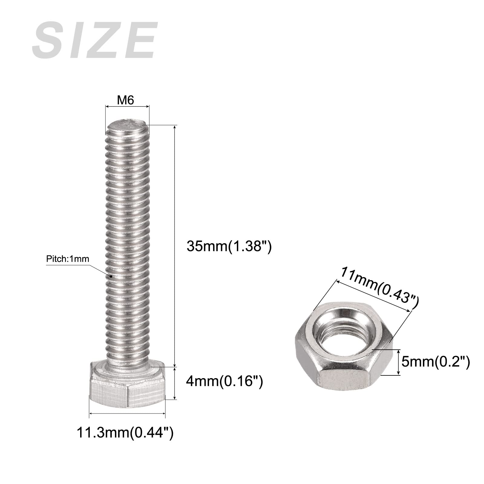 METALLIXITY M6x35mm Hex Screws Bolts Kit - 304 Stainless Steel for Home Appliances