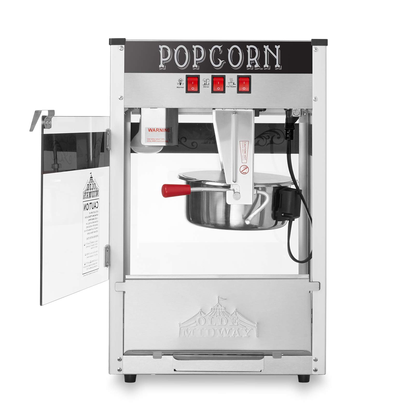 Olde Midway Commercial Popcorn Machine - 8-Ounce Stainless Steel Kettle - Professional Popcorn Popper for Movie Theaters, Carnivals & Home Theater Snacks - Black