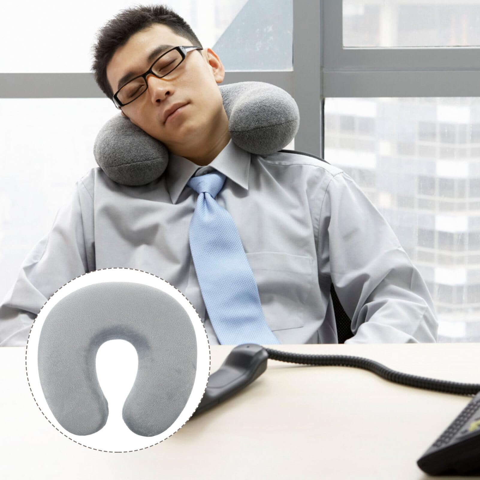 Garneck Airplane Travel Pillow - Soft Memory Foam U-Shaped Neck Support Cushion for Airplanes, Cars, Trains, Home & Office - Light Grey - Perfect for Long Flights, Road Trips & Work Breaks