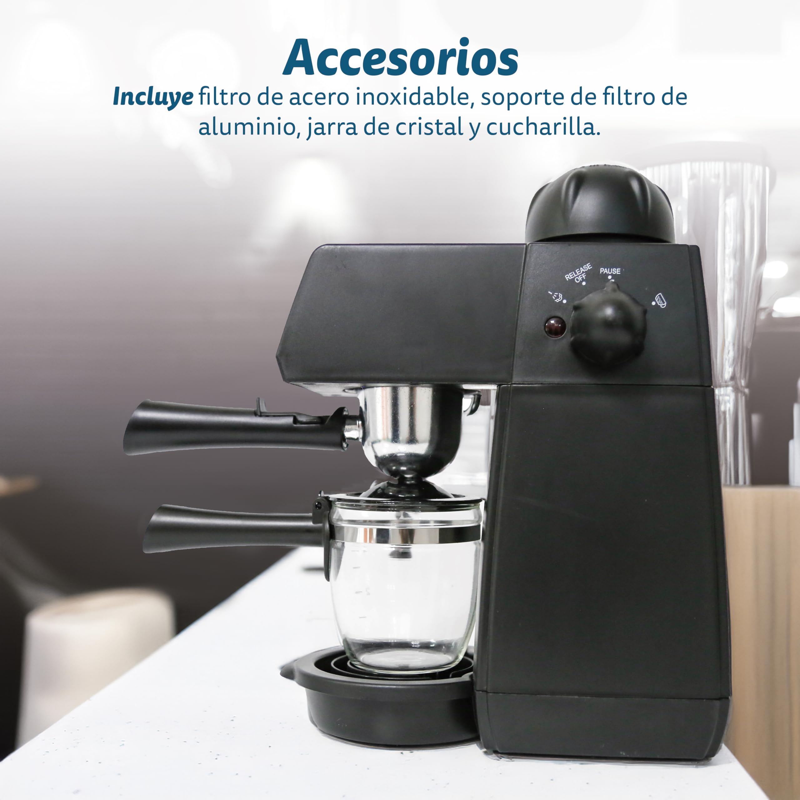 Grunkel 4-Cup Espresso Coffee Maker with 5 Bar Pressure, 870W, Built-in Safety Foam Gun, Black & Steel - Perfect for Home, Office, and Small Cafes