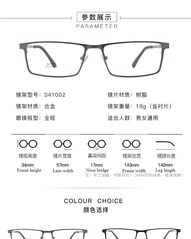Bclear Men's Full Rim Alloy Frame Eyeglasses with Spring Hinge - Lightweight & Durable (Model 41002) for Work, Reading & Everyday Use