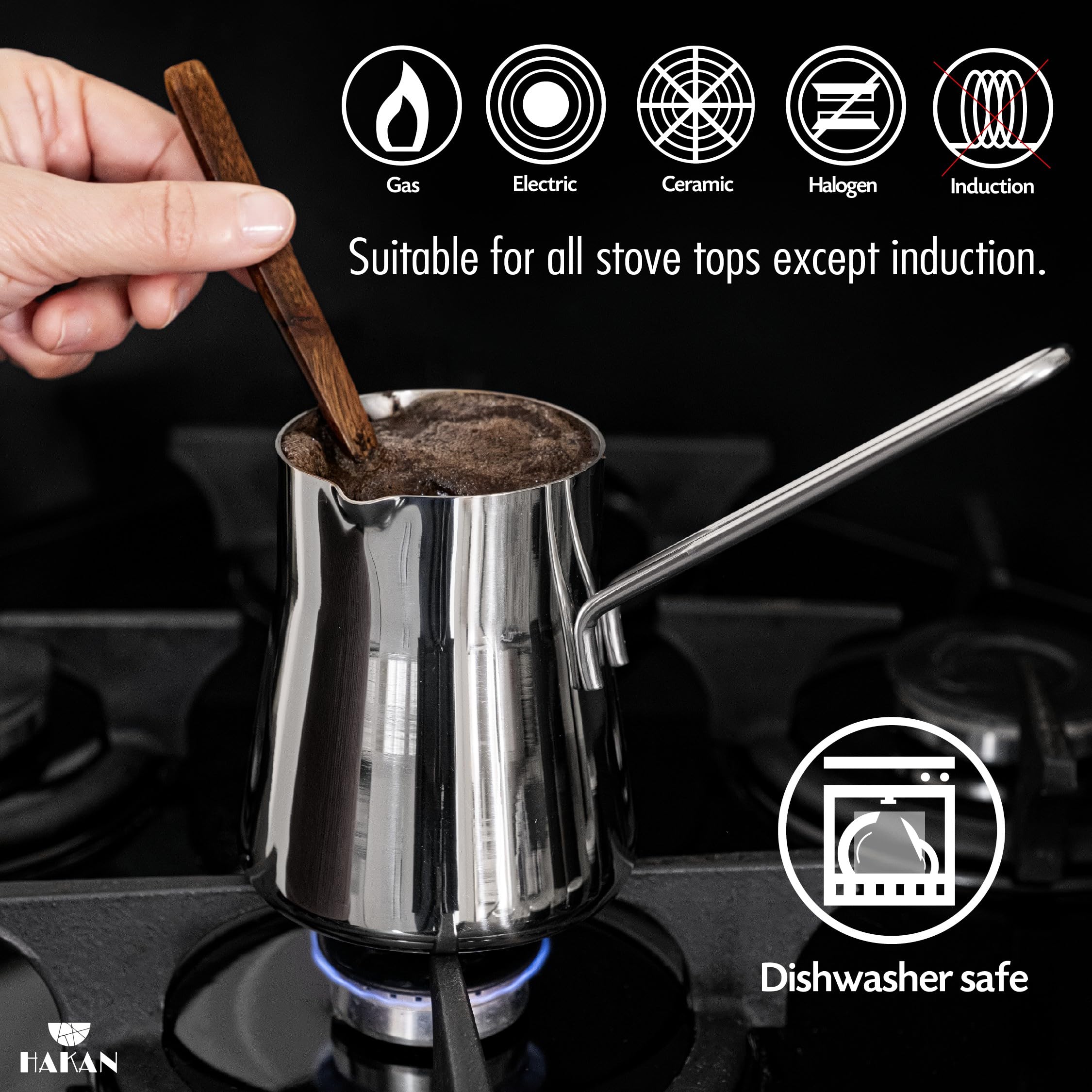 Premium Stainless Steel Turkish Coffee Pot - 20.2 Oz (600ml) Large Cezve Ibrik for Stovetop Brewing - Authentic Greek Arabic Coffee Maker with Pour Spout & Ergonomic Handle - Perfect for Turkish Coffee, Chai Tea & Milk Warming at Home or Cafe
