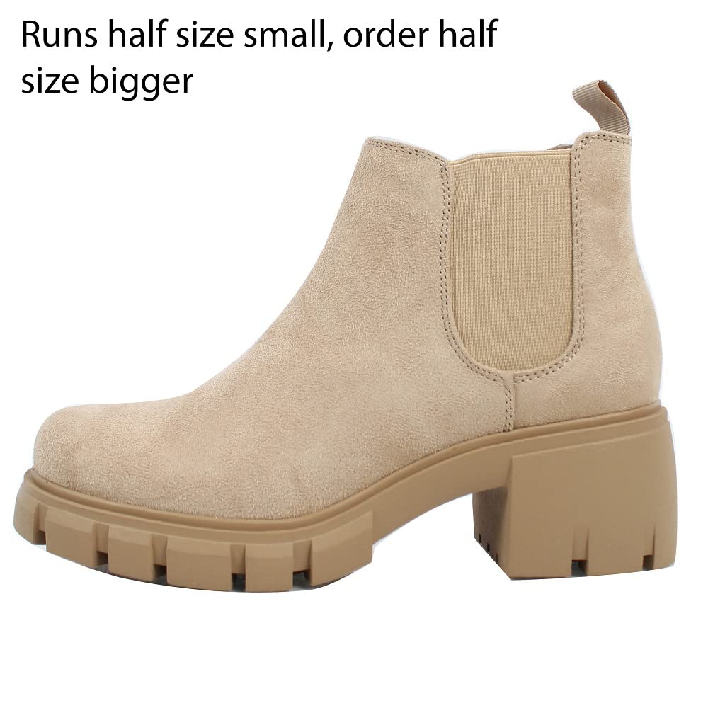 Women's Faux Leather Chelsea Boots - Slip On Ankle Booties with Lug Sole | Comfortable & Stylish for Casual Outfits, Work & Fall Fashion