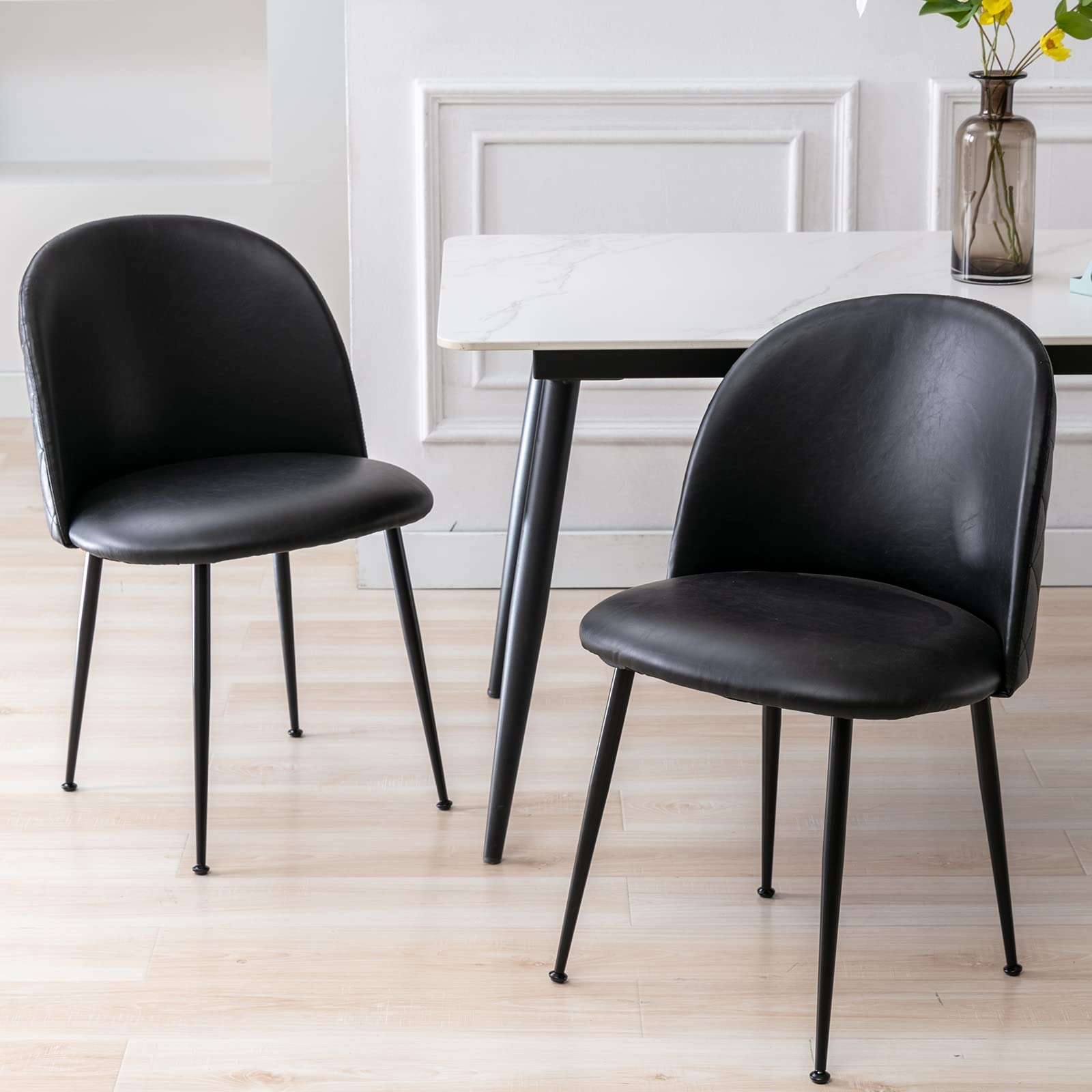 ZSARTS Modern Black Faux Leather Dining Chairs Set of 2 - Tufted Upholstered Side Chairs with Metal Legs for Living Room, Bedroom, Cafe & Office - Comfortable Seating for Dining, Lounging & Entertaining