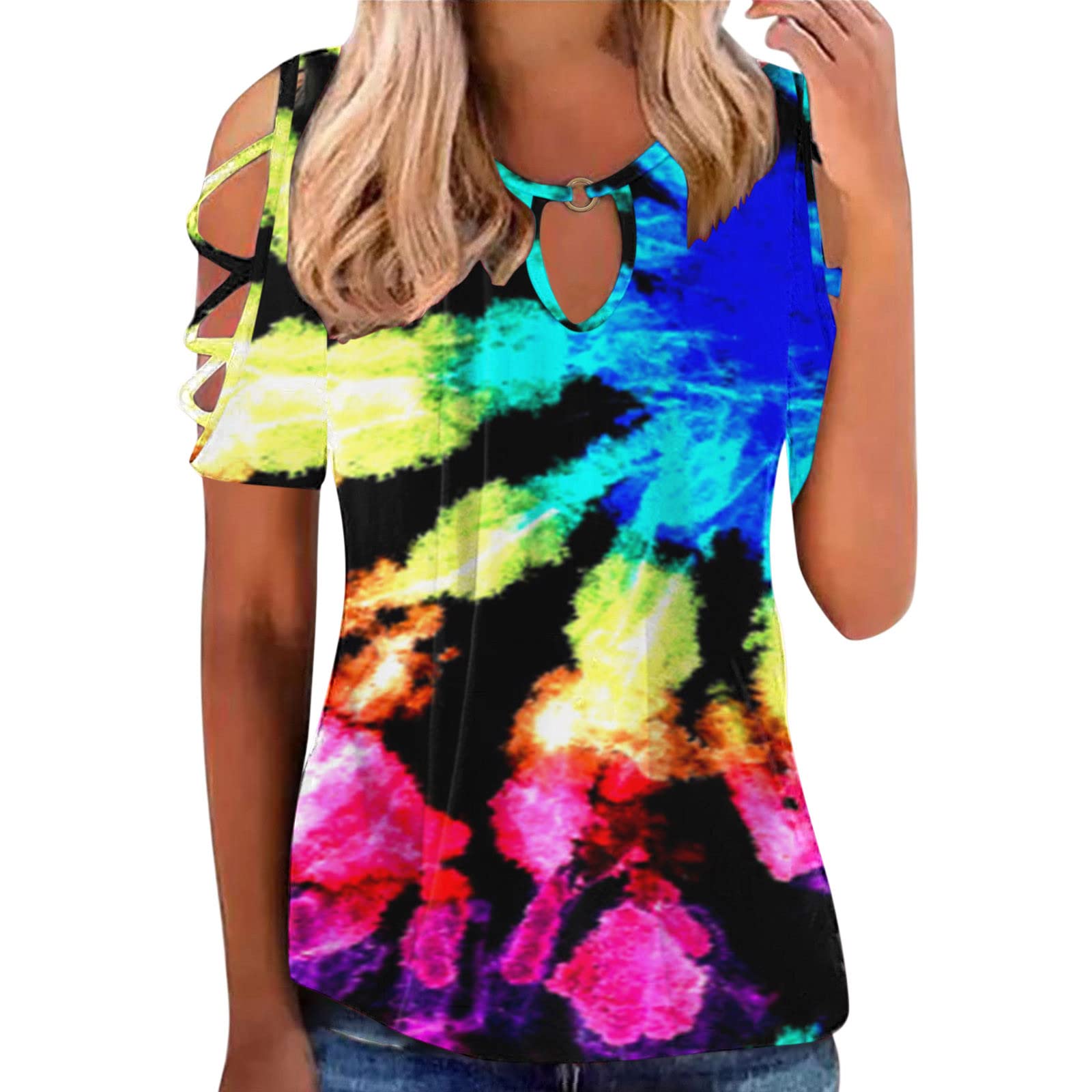 2024 Women's Summer V-Neck Short Sleeve Floral Tunic Tops - Casual Blouse Tee Shirt for Outdoor Activities, Beach Vacations & Daily Wear