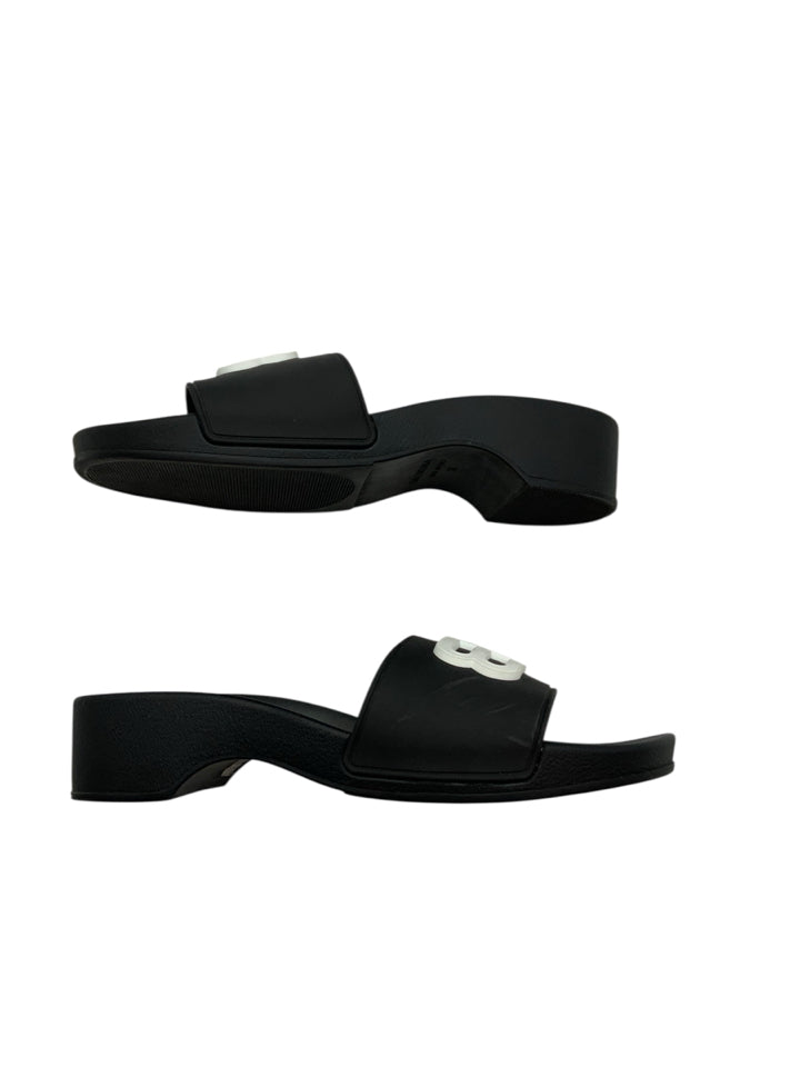 Balenciaga Women's Pool BB Wedge Slides Sandals - Size 38 (US 8) | Comfortable Designer Wedge Heel Slides for Beach, Pool, and Summer Outfits