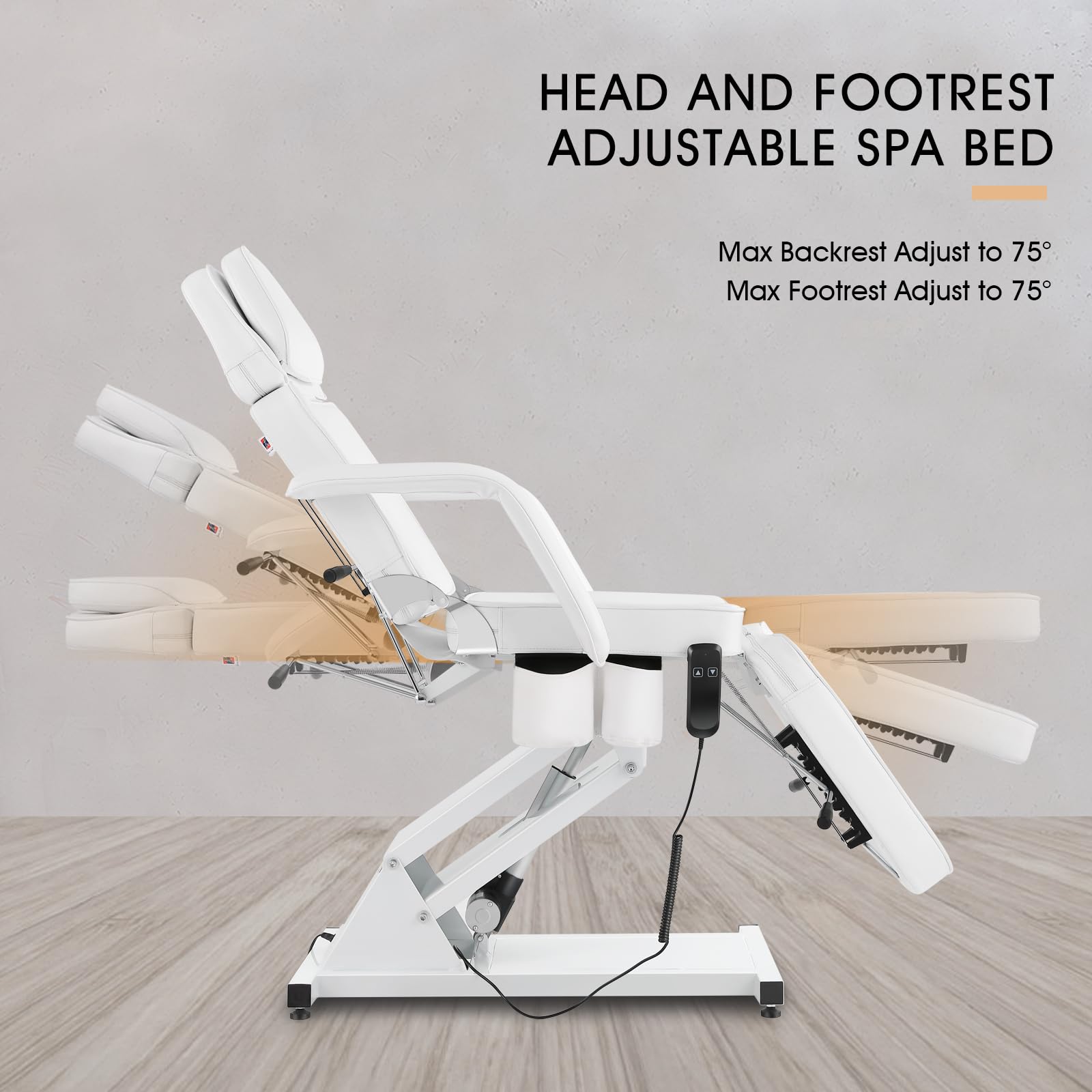 Electric Adjustable Massage Table - Professional Salon Facial Bed & Lash Extension Chair with Height Control - Perfect for Spa, Massage Therapy & Eyelash Extensions (White)