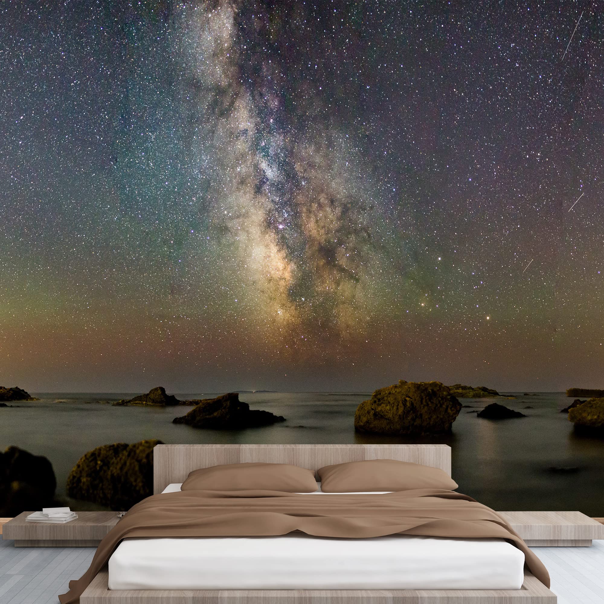 Wall26 - Milky Way Galaxy Over Lake Removable Wall Mural | Self-Adhesive Large Wallpaper (100x144 inches) - Perfect for Living Room, Bedroom, or Office Decor