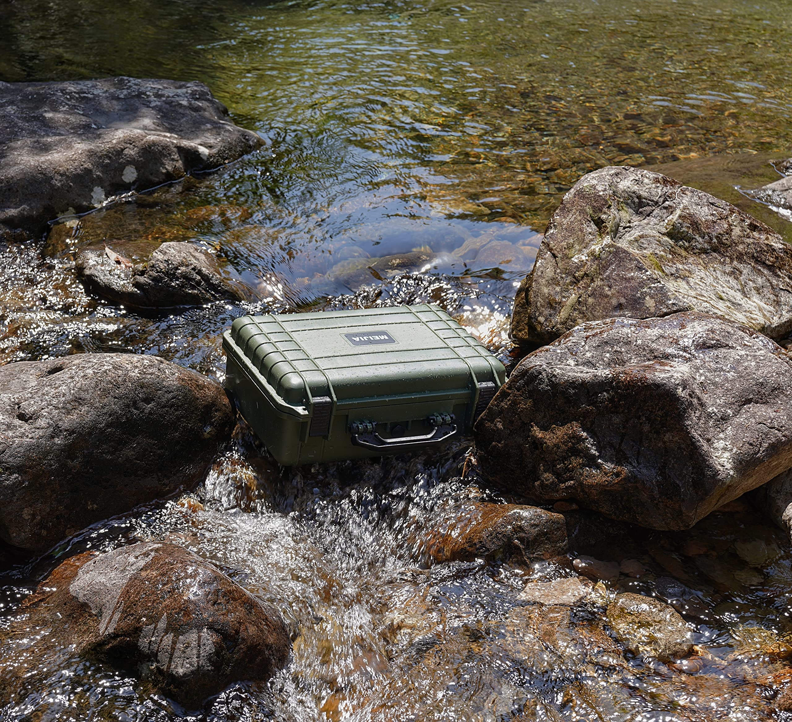 MEIJIA Waterproof Hard Case with Customizable Foam - 18.5 x 14.06 x 6.93 Inch Protective Case for Cameras, Drones, Pistols & Equipment | All-Weather, Portable, Durable (Green) - Ideal for Travel, Outdoor Adventures & Equipment Storage