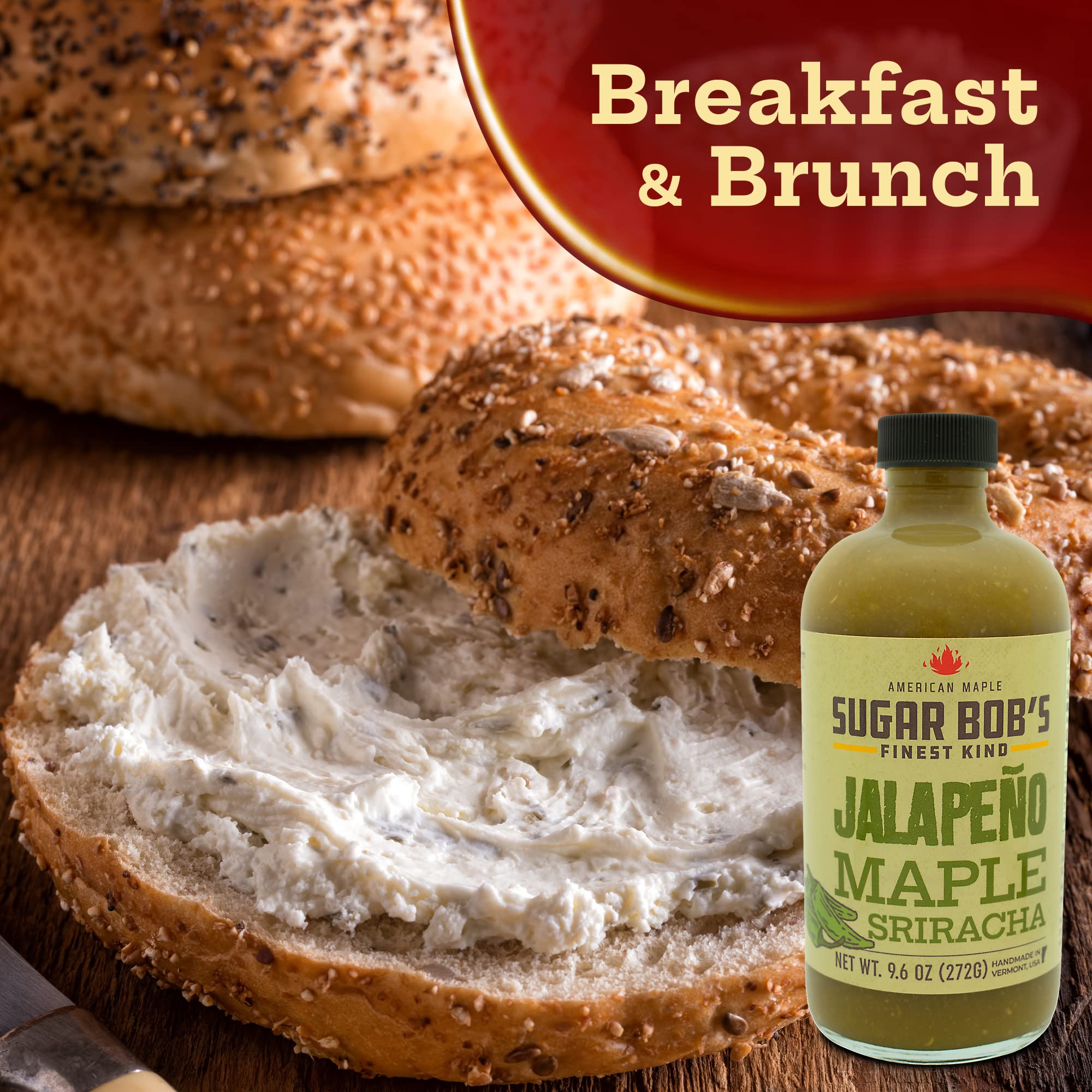 Sugar Bob’s Finest Kind Jalapeno Maple Sriracha Hot Sauce – Spicy Garlic Sriracha Sauce with Fresh Jalapeno Peppers, 9.6 oz – Perfect for Wings, Tacos, Burgers & Grilling