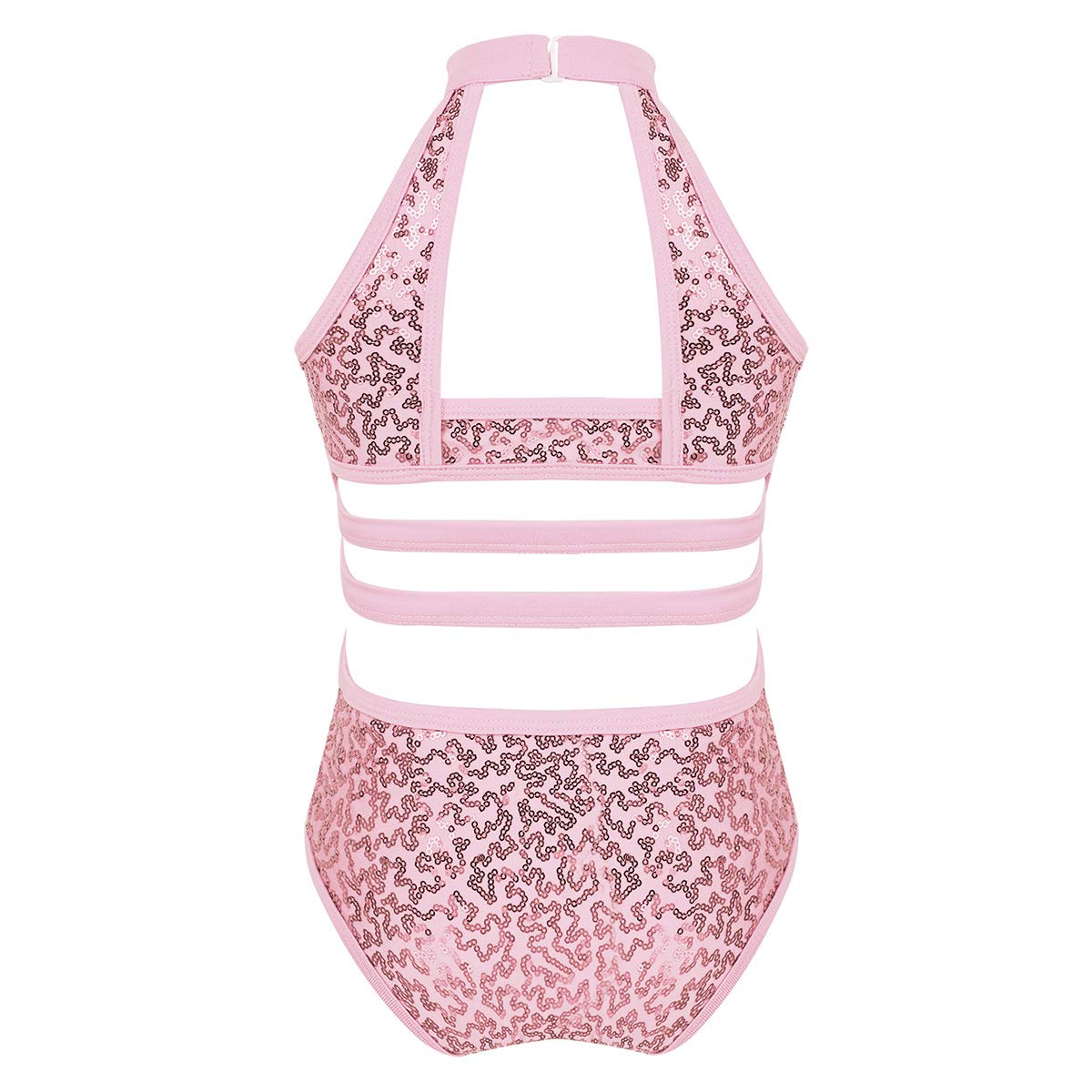 TiaoBug Kids Girls Shiny Sequins Ballet Leotard - Cutout Back Turtleneck Gymnastics Bodysuit for Dance Recital, Competition & Performance