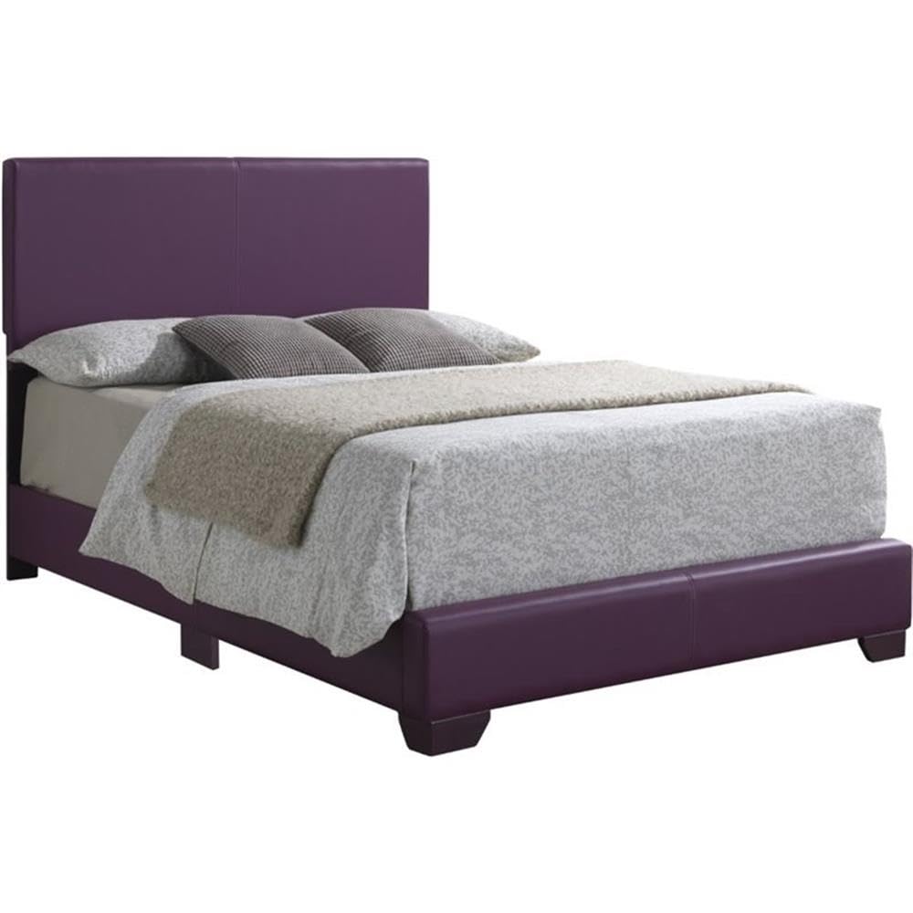 Glory Furniture Aaron Faux Leather Upholstered Full Size Bed Frame in Purple - Modern Bedroom Furniture for Adults & Guest Rooms