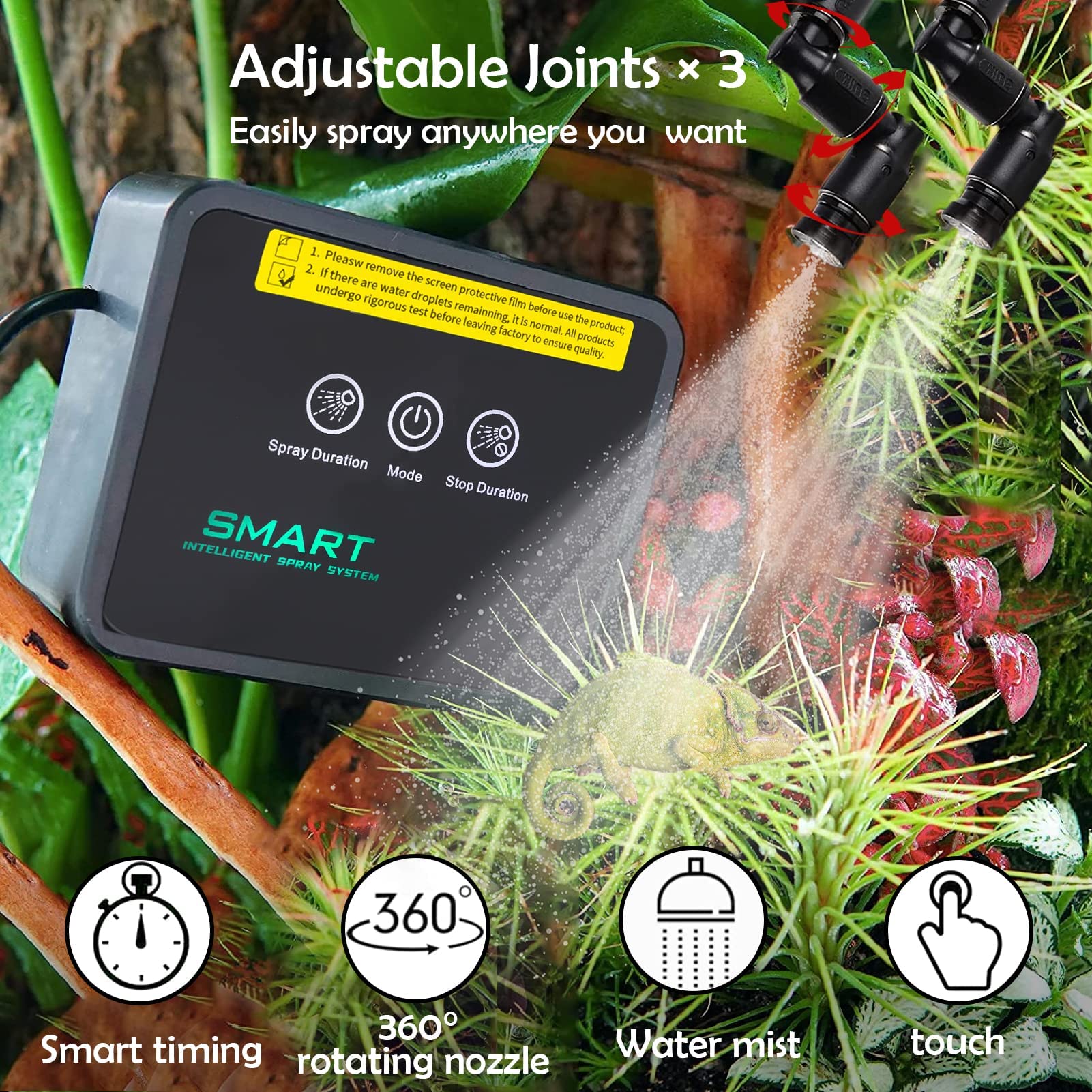 **Smart Reptile Humidifier & Misting System with Touch Screen, Timer & 360° Nozzles – Automatic Terrarium Fogger for Lizards, Snakes & Amphibians – Perfect for Vivariums, Greenhouses & Pet Habitats**