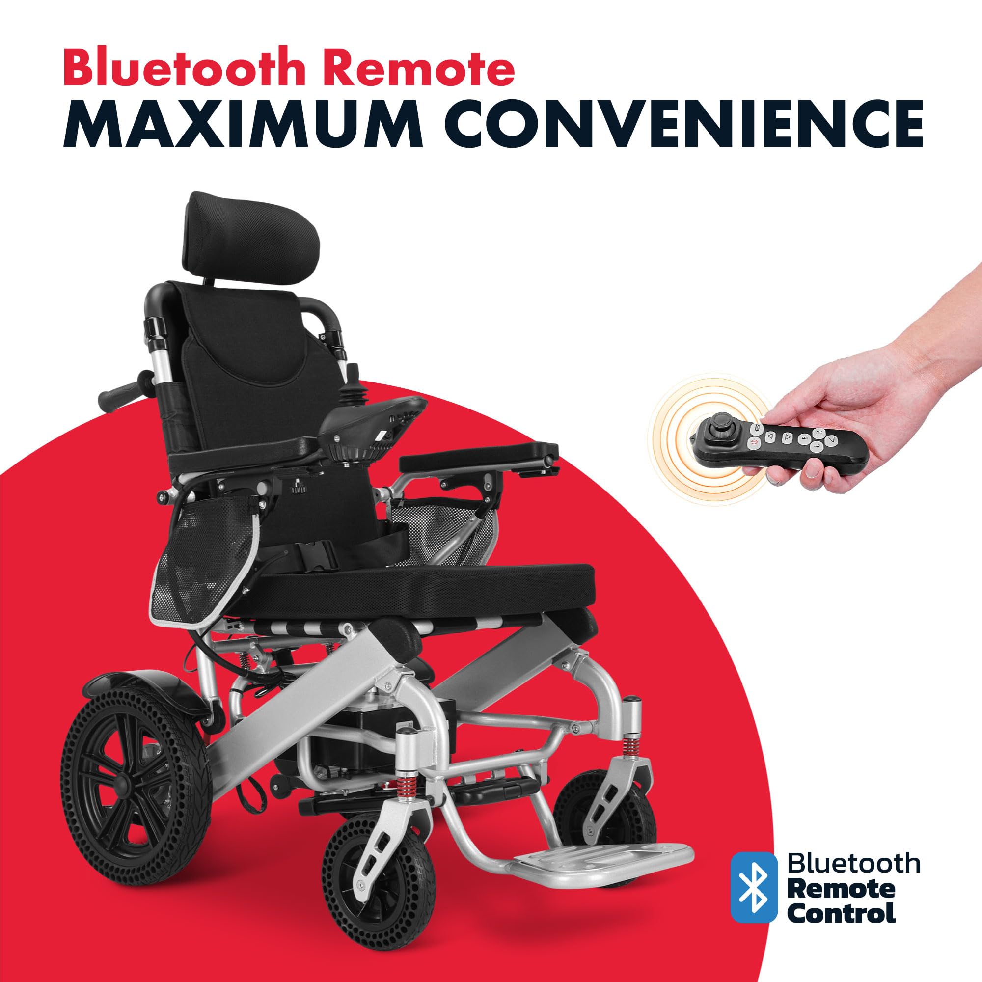 Klano BC8000 Electric Wheelchair for Adults - All-Terrain Foldable Power Wheelchair with Reclining Seat & Headrest | 64 lbs Lightweight | Ships from USA | Perfect for Outdoor Adventures, Travel & Daily Mobility