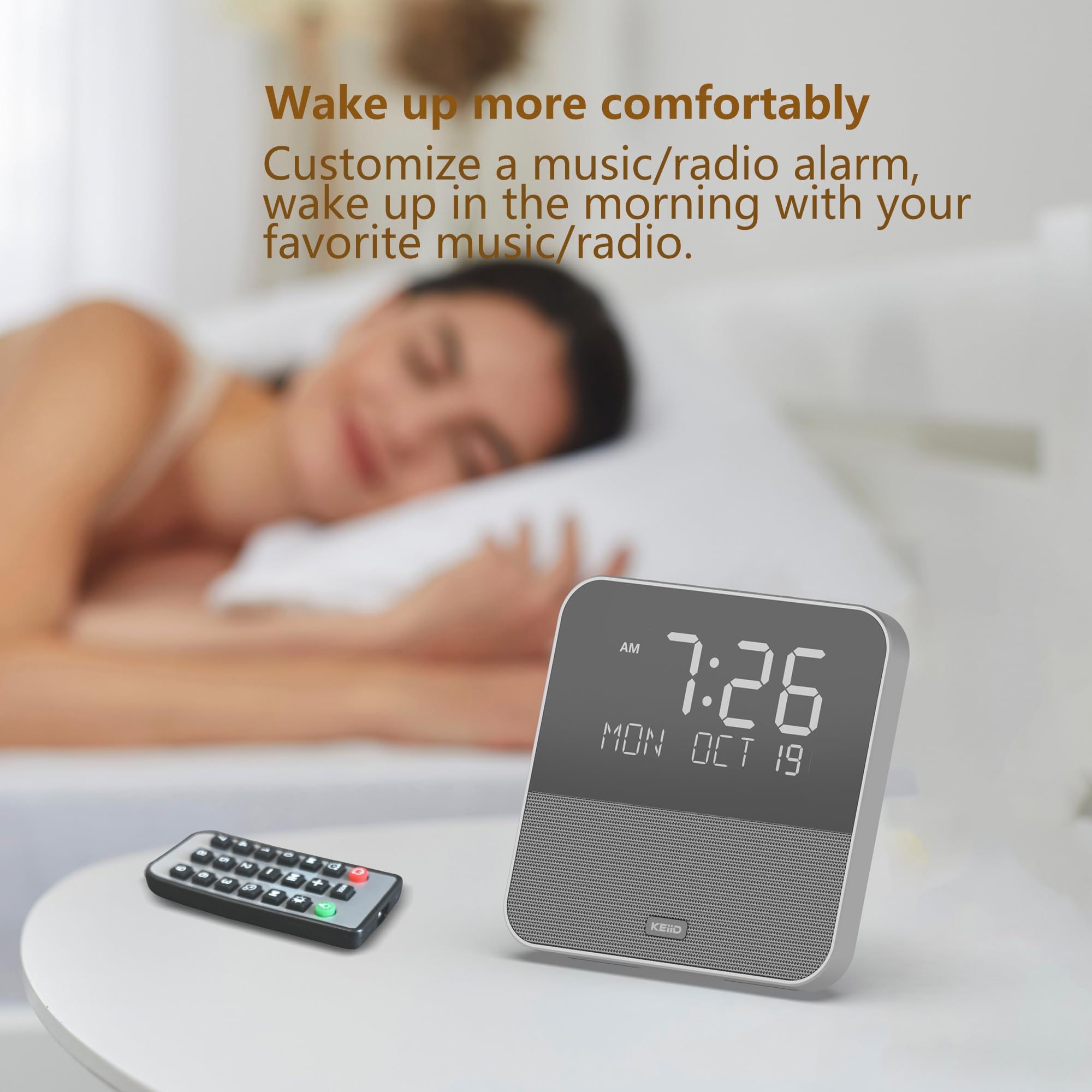 Wireless Alarm Clock Radio with Bluetooth Speaker, FM Radio & Night Light - HiFi Sound Quality, Dual Alarm, Remote Control, Wall Mountable for Bedroom, Office, Travel & Home Decor