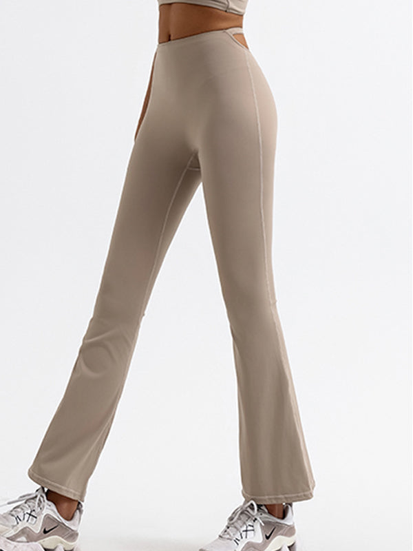 ZASUWA Women's High Waisted Flare Pants - Solid Color Hollow Out Design for Casual Wear, Party & Date Night Outfits
