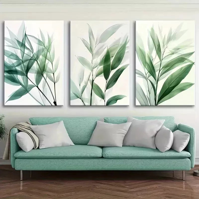 3-Piece Green Tropical Leaves Wall Art Set - Framed Canvas Prints 50x70cm - High Quality Botanical Decor - Ready to Hang Wall Decor for Living Room, Bedroom & Office - 100% Australian Made