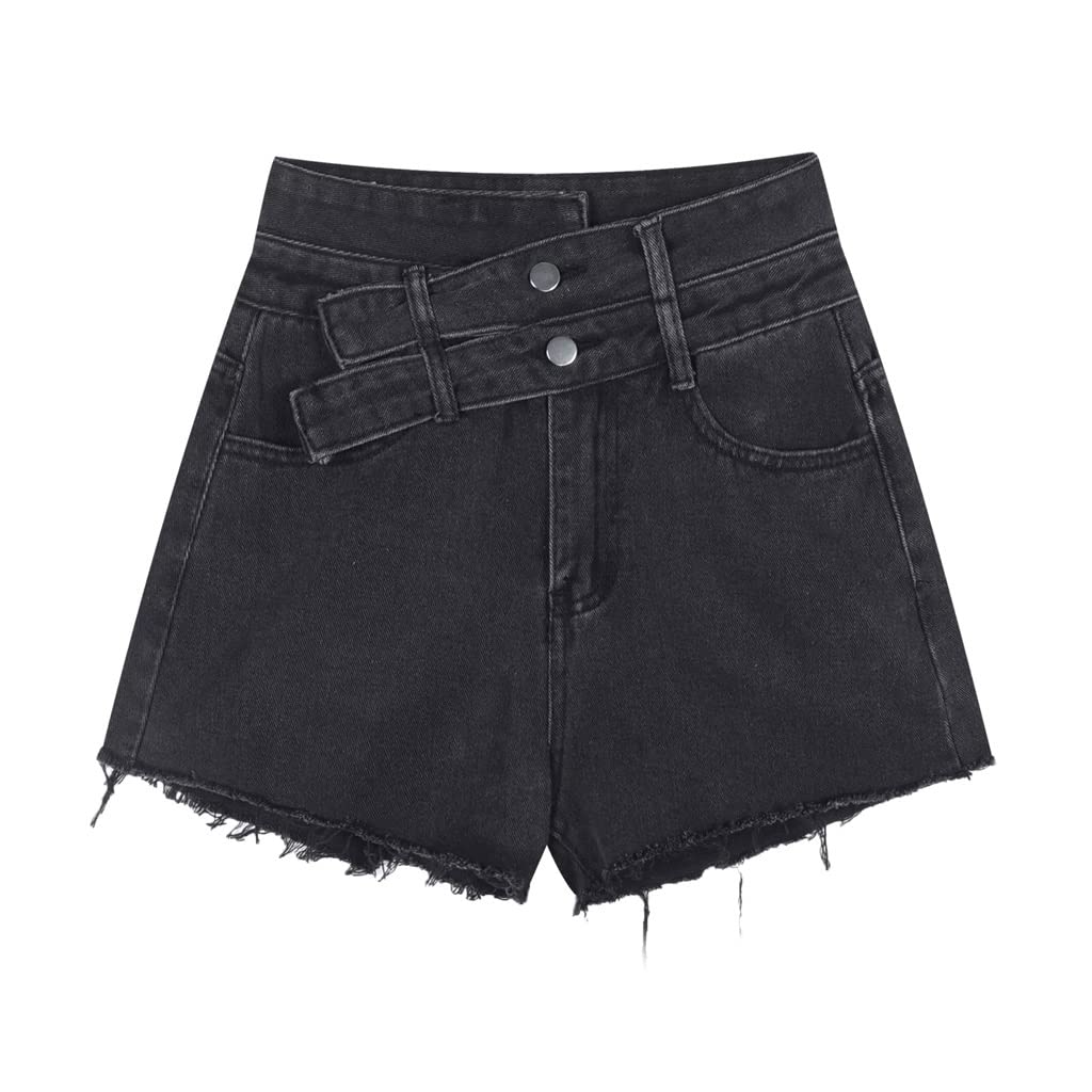 Women's High Waist Denim Shorts - Korean Style Summer Fashion Shorts in Black & Blue | Trendy Hot Pants for Casual Wear, Beach Outings & Street Style (Color: Black, Size: S)