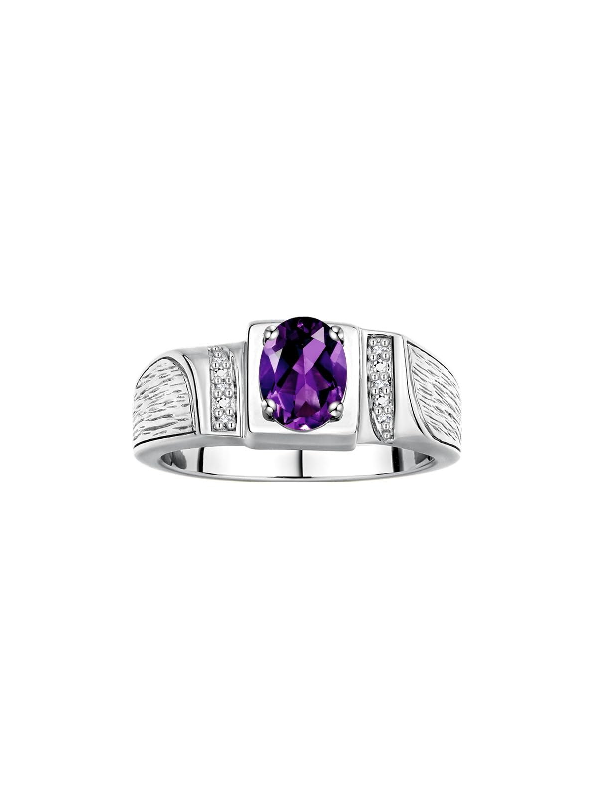 Rylos Sterling Silver Men's Ring with 8x6mm Oval Gemstone & Diamonds - Classic Designer Birthstone Ring for Men (Sizes 8-13) | Wedding, Anniversary, Birthday Gift Idea