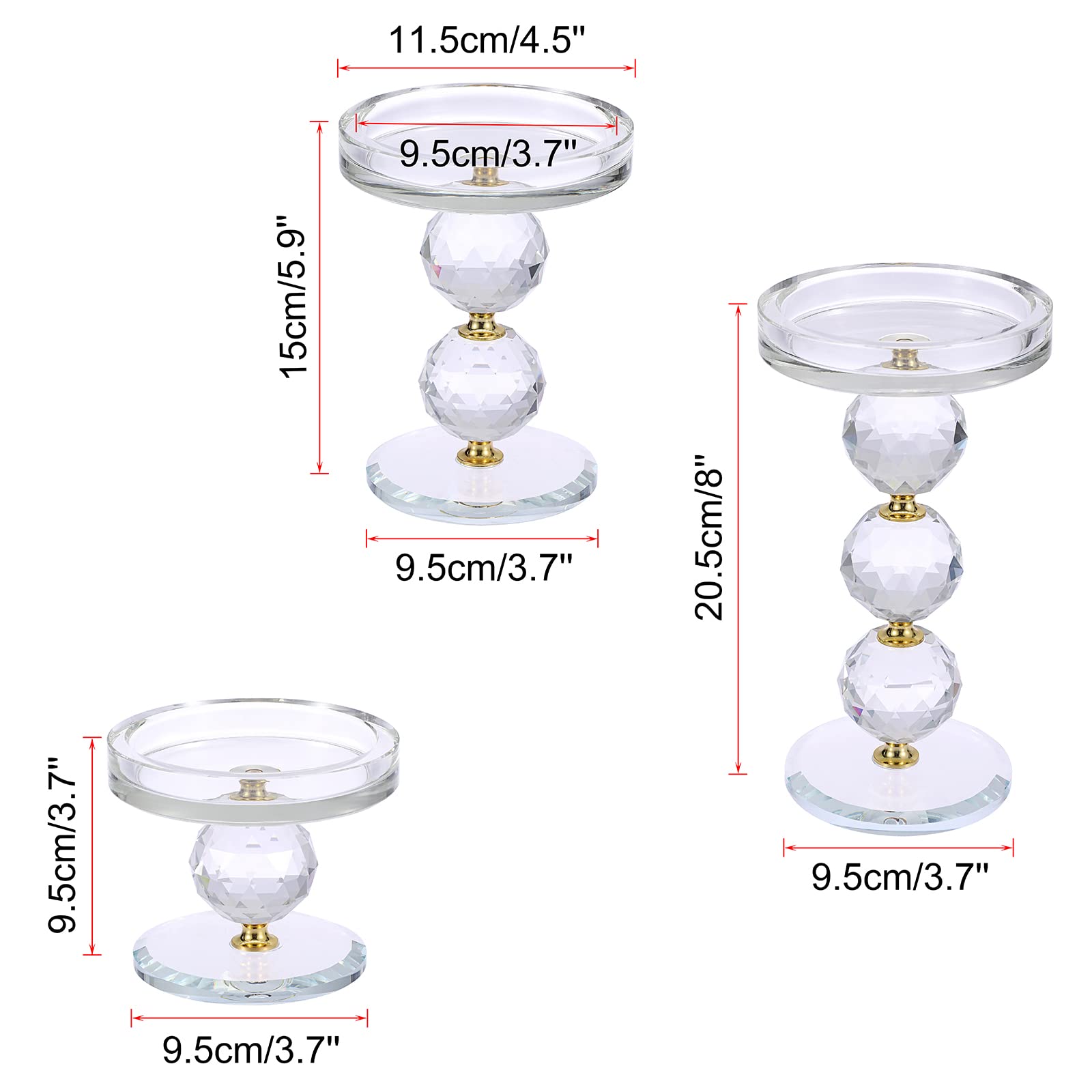 Set of 3 Gold Crystal Glass Pillar Candlestick Holders - Elegant Votive & Tea Light Candle Holders - Modern Candle Centerpiece for Wedding, Living Room, Dining Table Decor - Perfect for Romantic Dinners, Holiday Decorations & Special Events