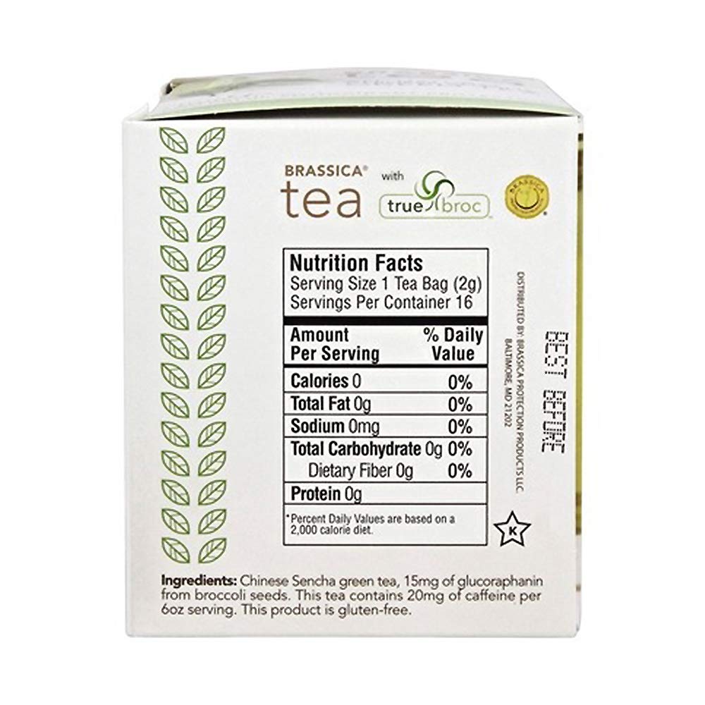 Organic Brassica Sencha Green Tea with Truebroc - 16 Tea Bags for Daily Wellness & Relaxation | Perfect for Morning Boost or Afternoon Detox