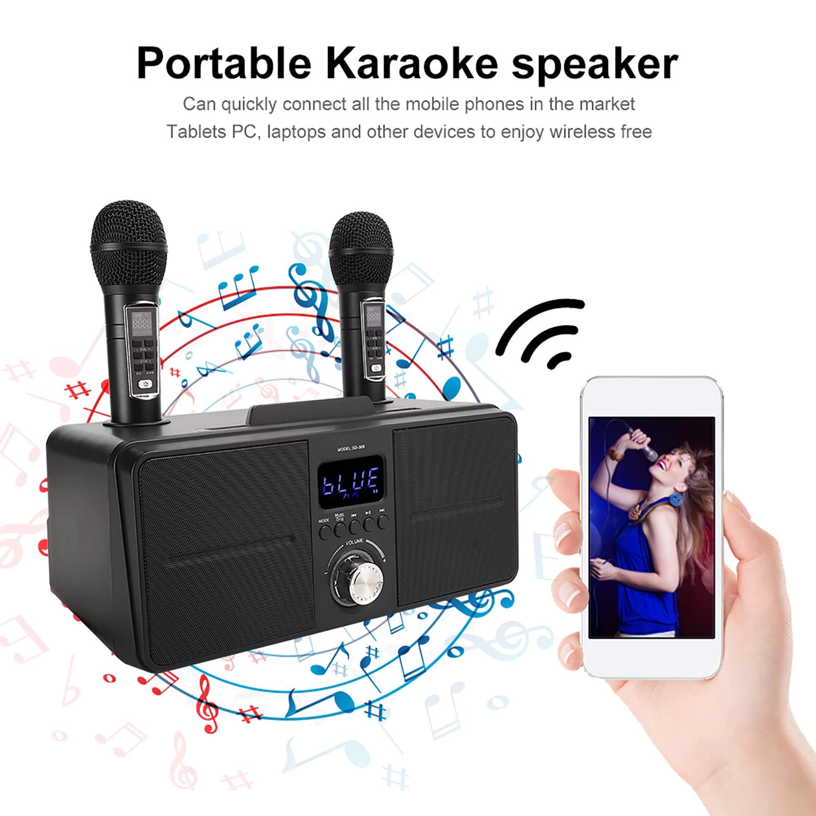Wireless Bluetooth Karaoke Machine with Microphone - Portable Speaker for Home Parties, Singing, Live Audio & Disco Fun - Perfect for Family Gatherings & Entertainment (Black)