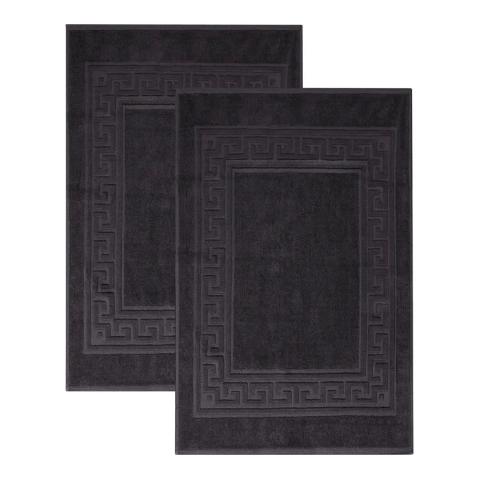 Premium Cotton 2-Piece Greek Key Border Bath Mat Set - Ultra Absorbent, Non-Slip Bathroom Rug - Perfect for Modern Bathrooms, Master Suites & Spa-Like Retreats