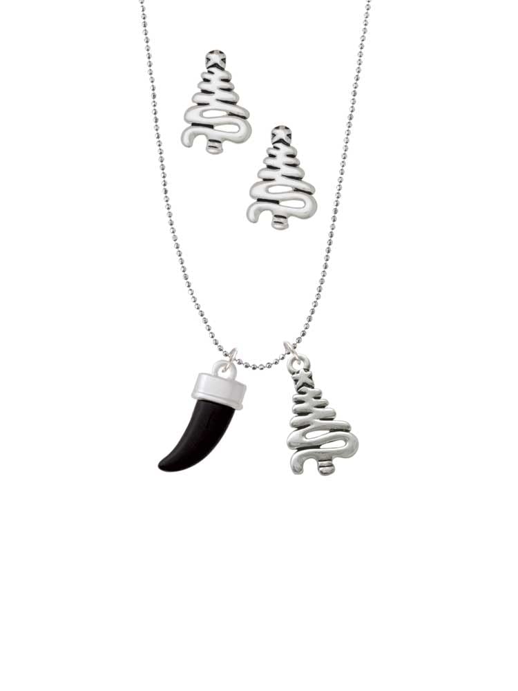 Delight Jewelry Christmas Tree Charm Necklace & Stud Earrings Set - Silver Tone Enamel Zig Zag Design | Perfect Holiday Gift for Women, Party Wear & Festive Outfits