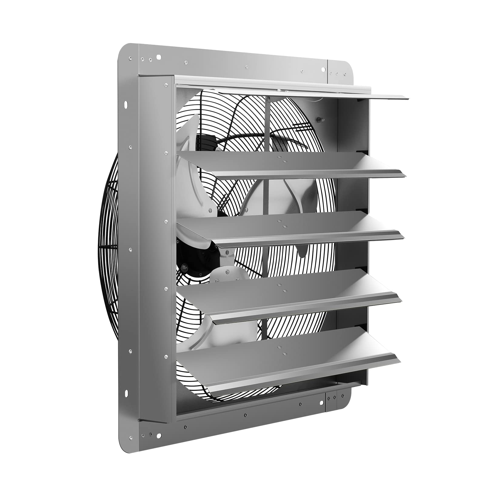 iPower 24 Inch Aluminum Wall Mounted Shutter Exhaust Fan - 1400 RPM, 4016 CFM - High Performance Ventilation for Attic, Garage, Greenhouse & Indoor Plants - Durable Silver Louvered Vent Fan for Home & Commercial Use
