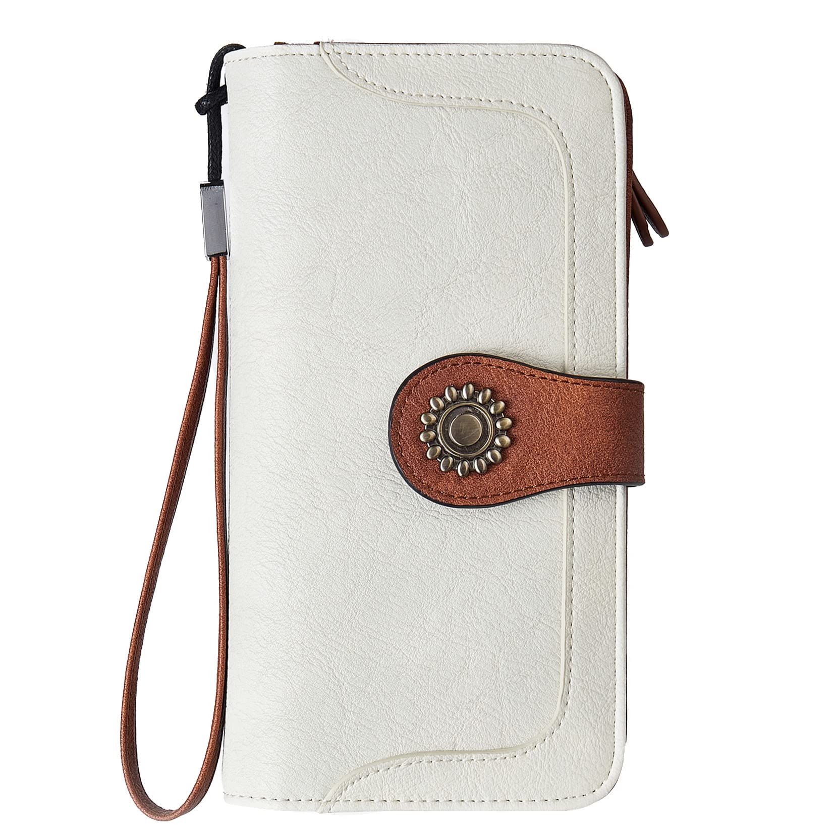 Lomy Women's Large Leather Wristlet Clutch with Sunflower Clasp - Stylish Handbag for Evening Parties, Weddings & Date Nights