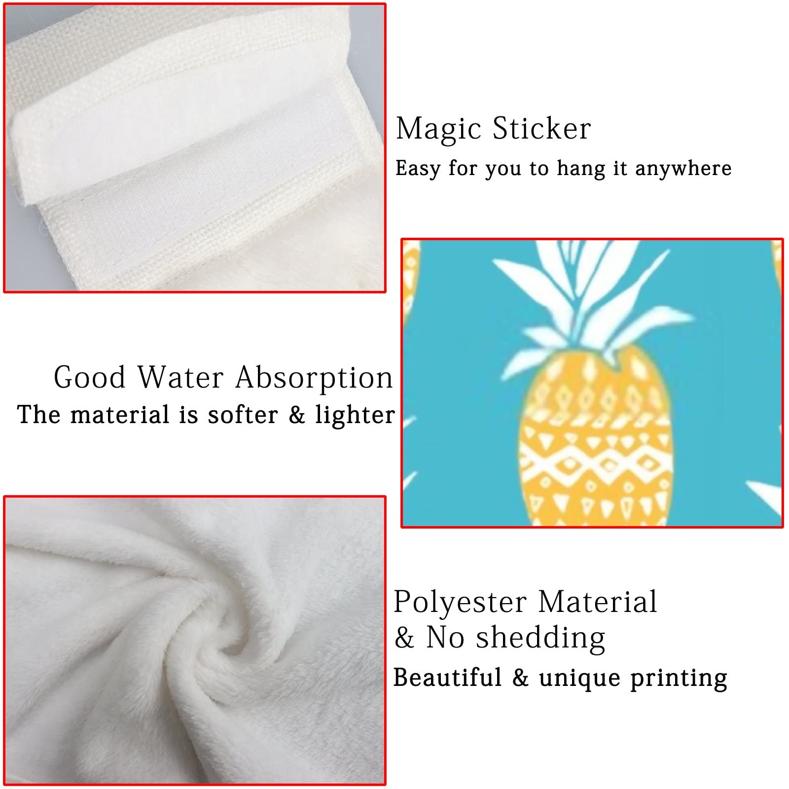 CHIGUA 2-Pack Hanging Hand Towels - Ultra Soft & Super Absorbent Polyester Kitchen Dish Towels | Fast Drying Washcloths for Bathroom, Home Decor (Pineapple Blue) | Perfect for Kitchen Cleaning & Bathroom Essentials
