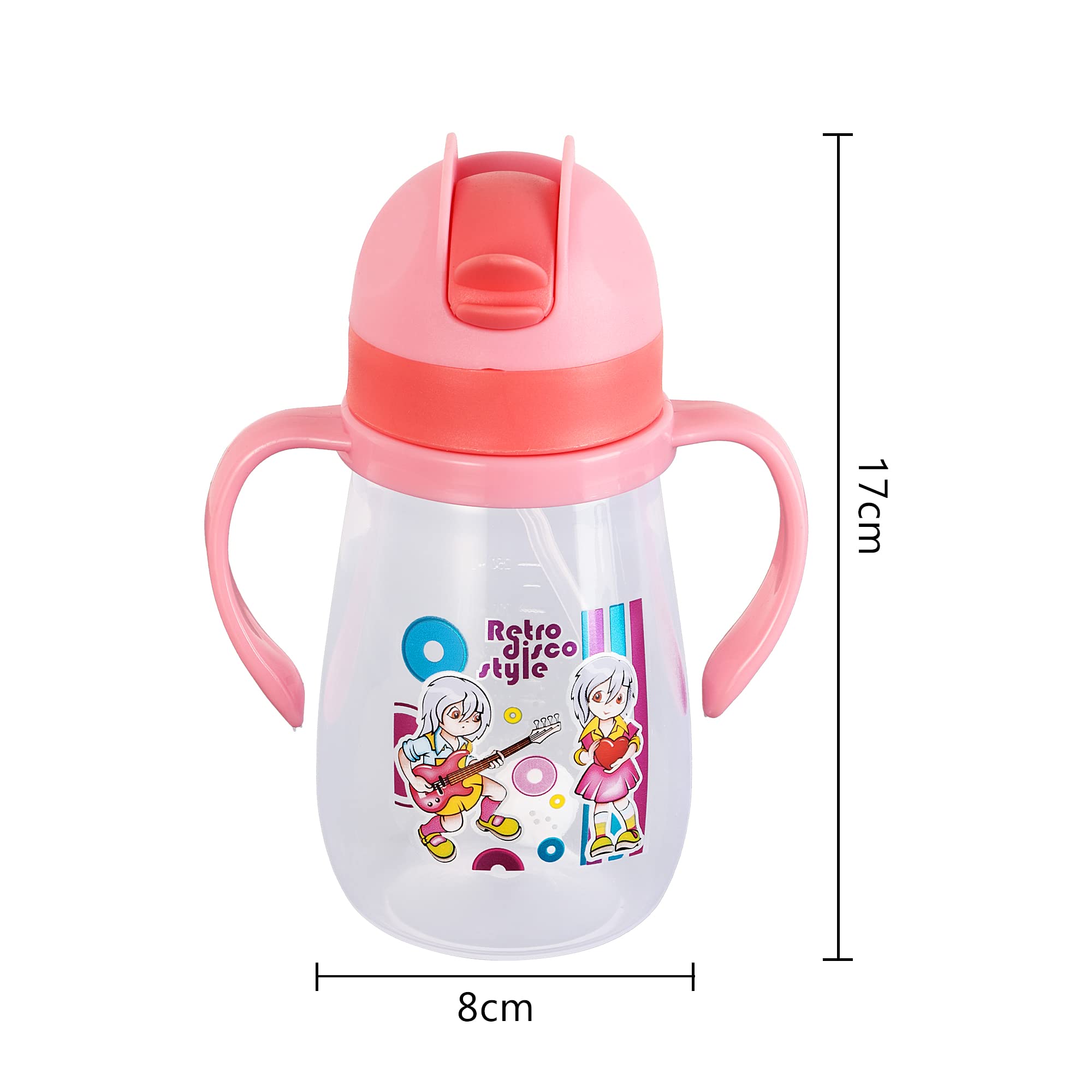 Zerya Little Champ Spill-Proof Sipper Cup - 350ml Transparent Water Bottle with Gravity Ball Straw & Handle for Toddlers - BPA-Free, Leak-Proof Design - Ideal for Travel, Daycare, and On-the-Go Hydration (Pink)