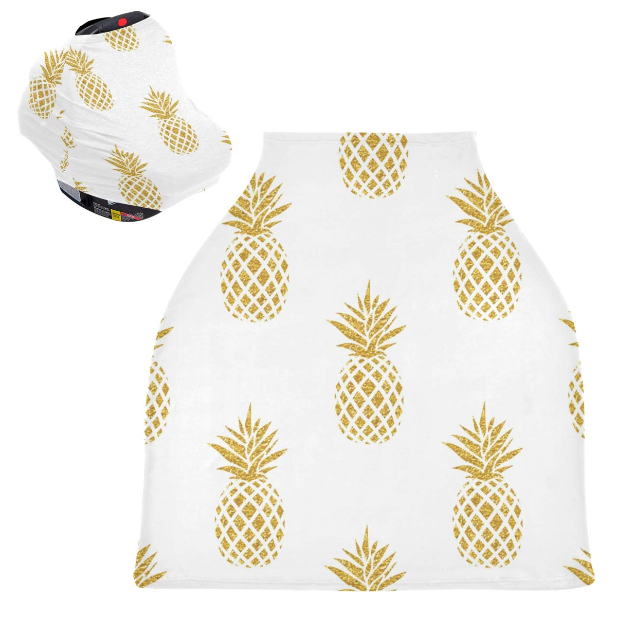 Gold Pineapple Baby Car Seat Cover - Soft, Breathable & Stretchy Nursing Cover for Breastfeeding - Universal Infant Stroller Cover for Boys & Girls - Perfect for Car Travel, Stroller Walks & Nursing in Public
