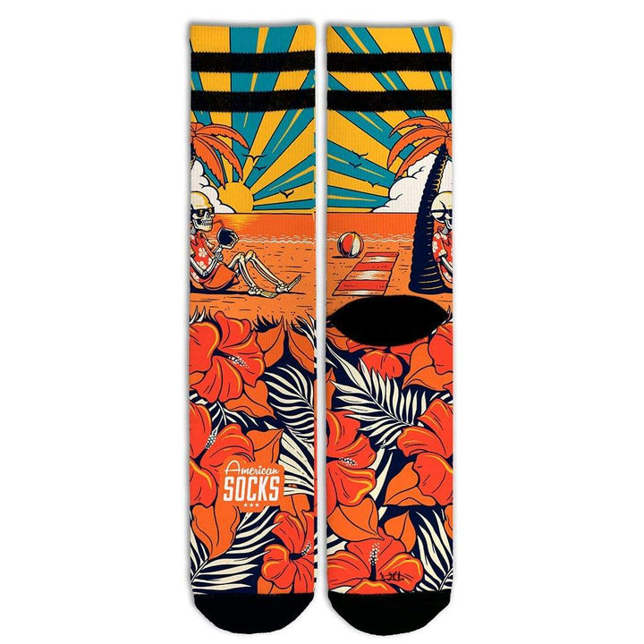 Premium American Socks - Signature Summer Paradise Mid-High Cotton Crew Socks for Men & Women - Perfect for Casual Wear, Sports & Outdoor Activities