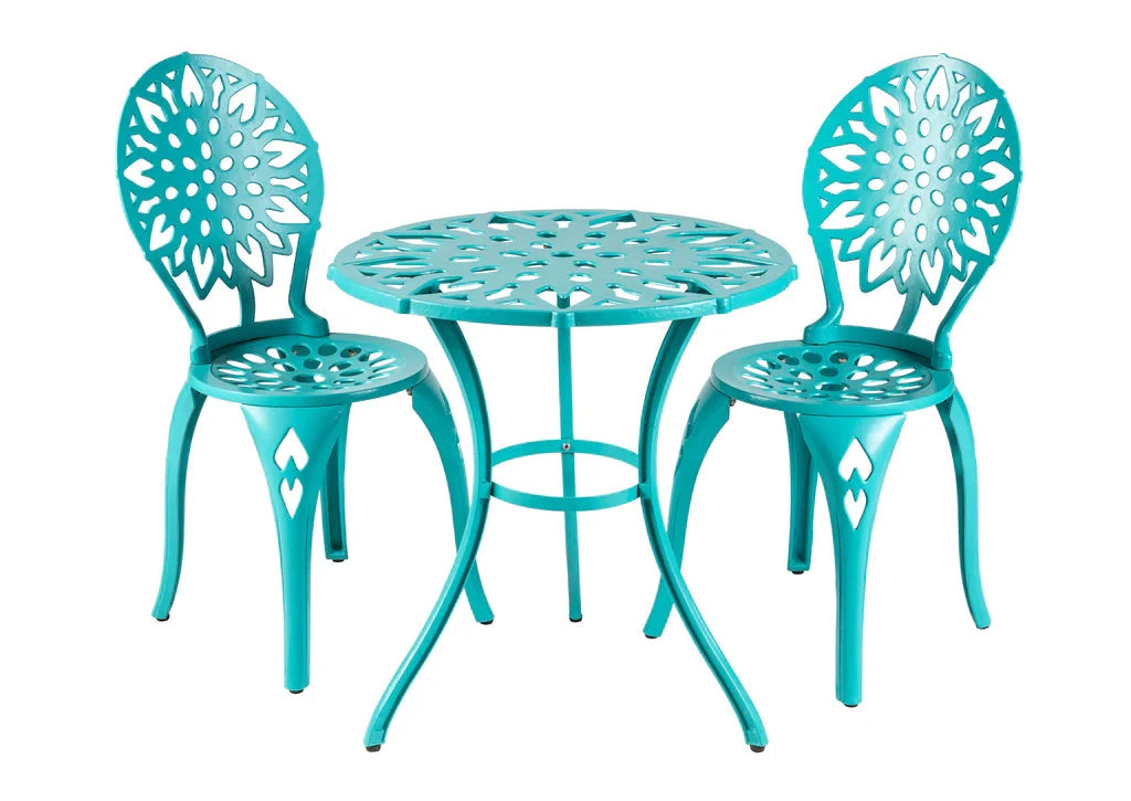 Sunflower Bistro Set Outdoor Patio Furniture - 3-Piece Garden Dining Table and Chairs for Small Spaces, Perfect for Balcony, Deck, Backyard & Cafe Use