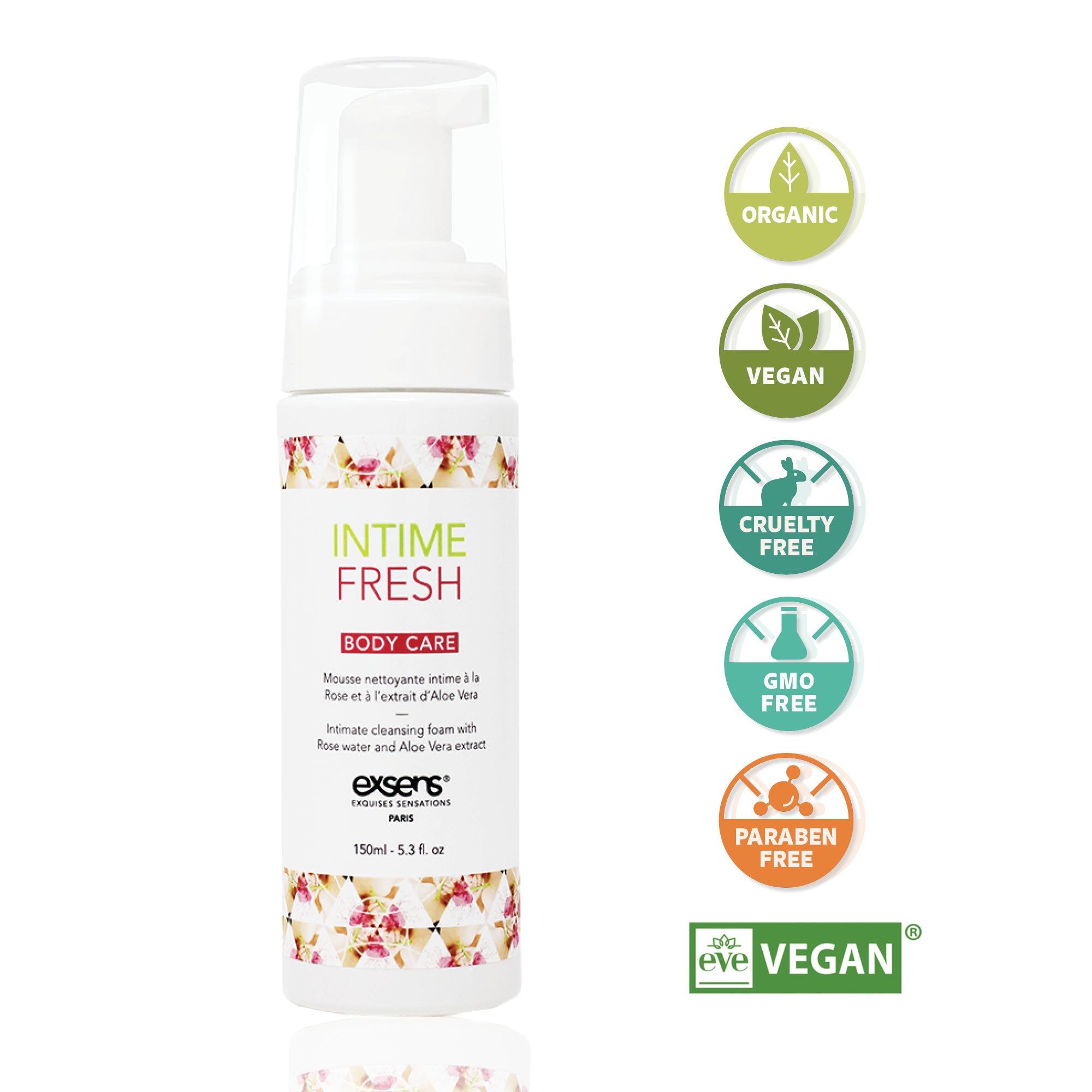 Exsens Intime Fresh Intimate Cleansing Foam for Women - 150ml (5.3 fl oz) | pH Balanced, Gentle & Soothing Formula | Daily Feminine Hygiene Care | Perfect for Travel & Gym Use