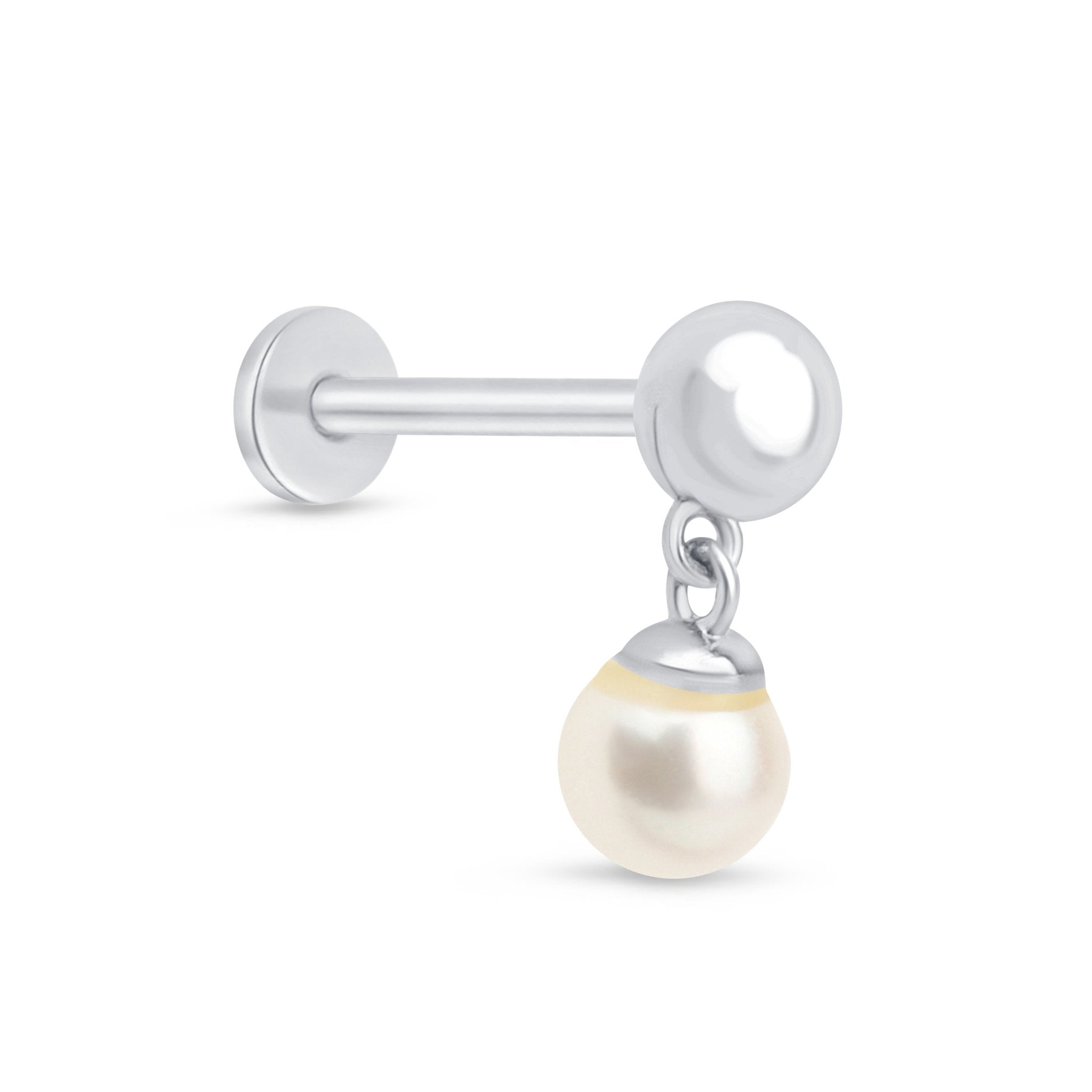 14K White Gold Pearl Drop Earrings - Elegant Flat Back Stud Earrings for Women | Perfect for Weddings, Parties & Special Occasions
