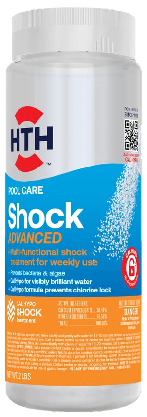 HTH 52043 Pool Care Shock Advanced - 2 lbs (2-Pack) Swimming Pool Chemical for Bacteria & Algae Prevention | Calcium Hypochlorite Formula | Ideal for Weekly Pool Maintenance & Water Sanitation